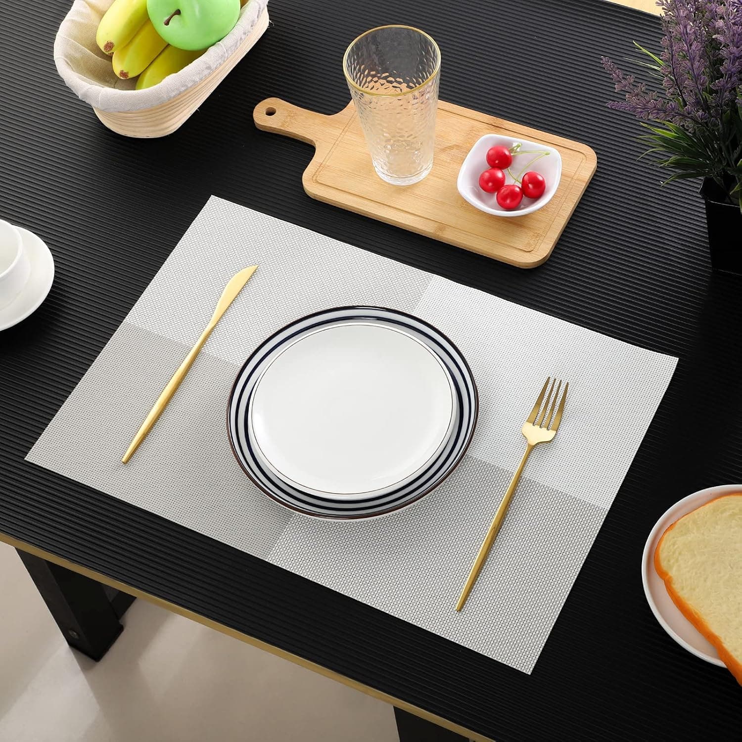 Placemats for Dining Table,Place Mats Heat-Resistant Non-Slip Washable and Easy to Cut Set of (4 or 6) CHENYUCHAO Place Mat (Gray-White, 6)