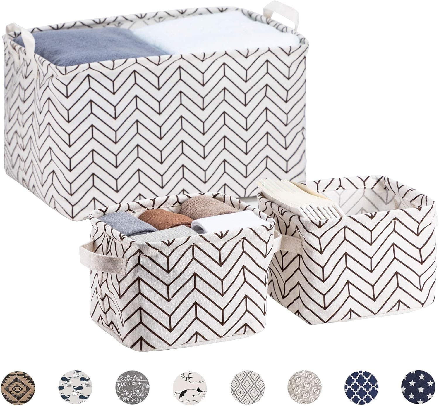LessMo 3 Pack Square Storage Bins, Collapsible Sturdy Fabric Storage with Handles, Waterproof, Made of Cotton and Linen, for Shelf, Office, Toys, Nursery Home Closet (Arrow)