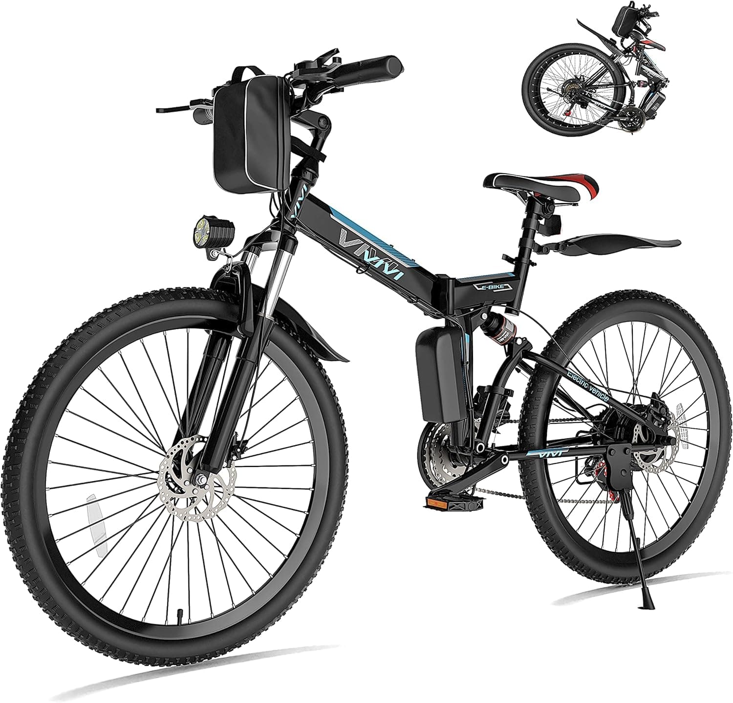 Vivi Electric Bike for Adults Foldable 500W Electric Mountain Bike 26'' Ebike 20MPH Adult Electric Bicycles with 48V Removable Battery, Up to 50 Miles, Shimano 21 Speed, Dual Shock Absorber