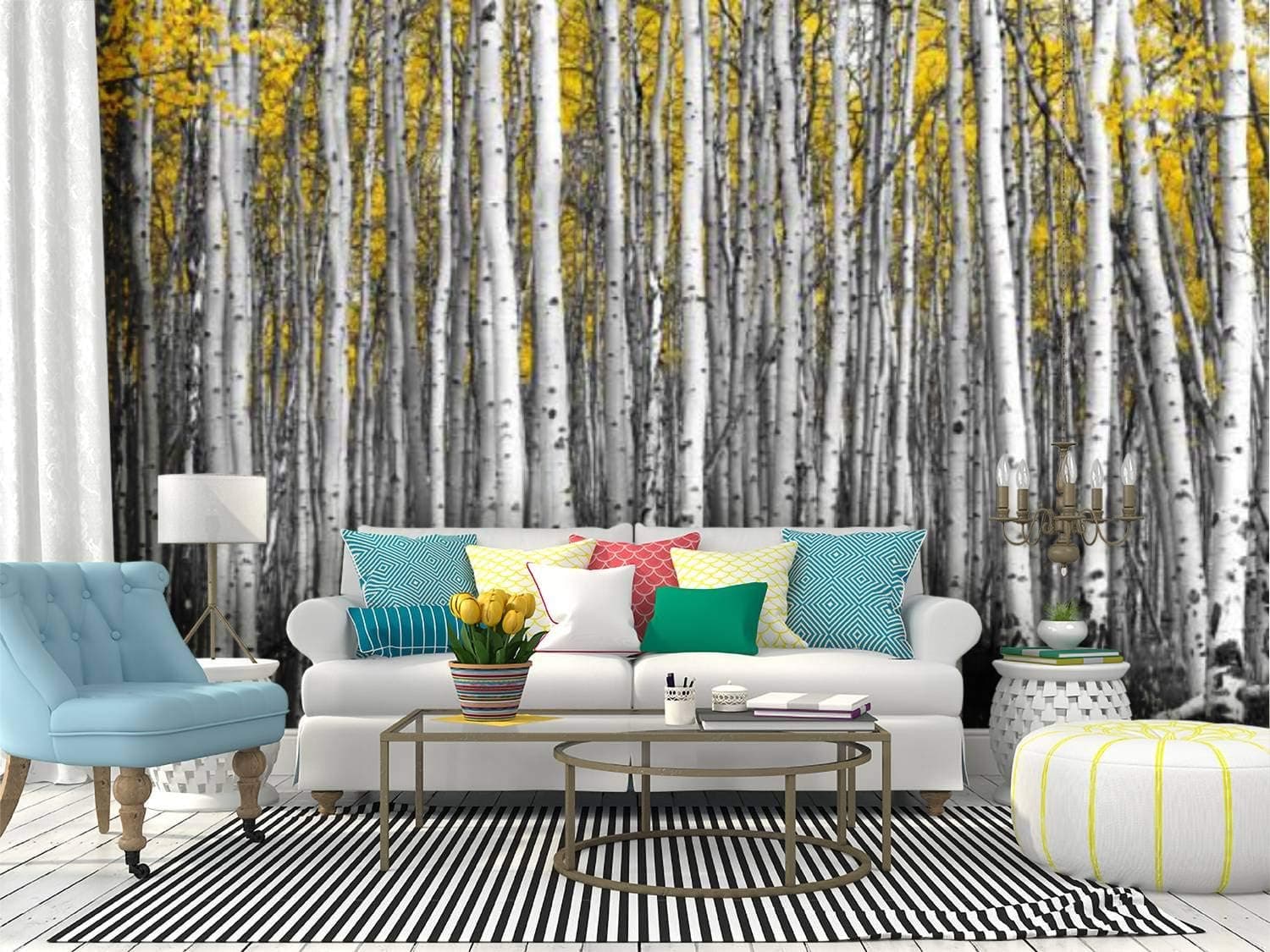 SKIWAMural Self Adhesive Wallpaper Roll Paper Thick Forest of Tall Aspen Trees Golden aspenss and Pictures Removable Peel and Stick Wallpaper Decorative Wall Mural Posters Home Covering Interior Film