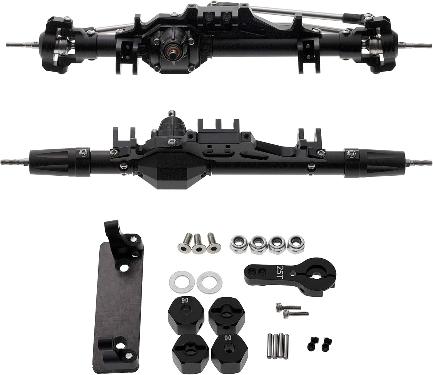 DKKY Aluminum Complete Front & Rear Axle for 1/10 RC Crawler Rock Racer Axial Wraith 90018 90020 90053 (Black)