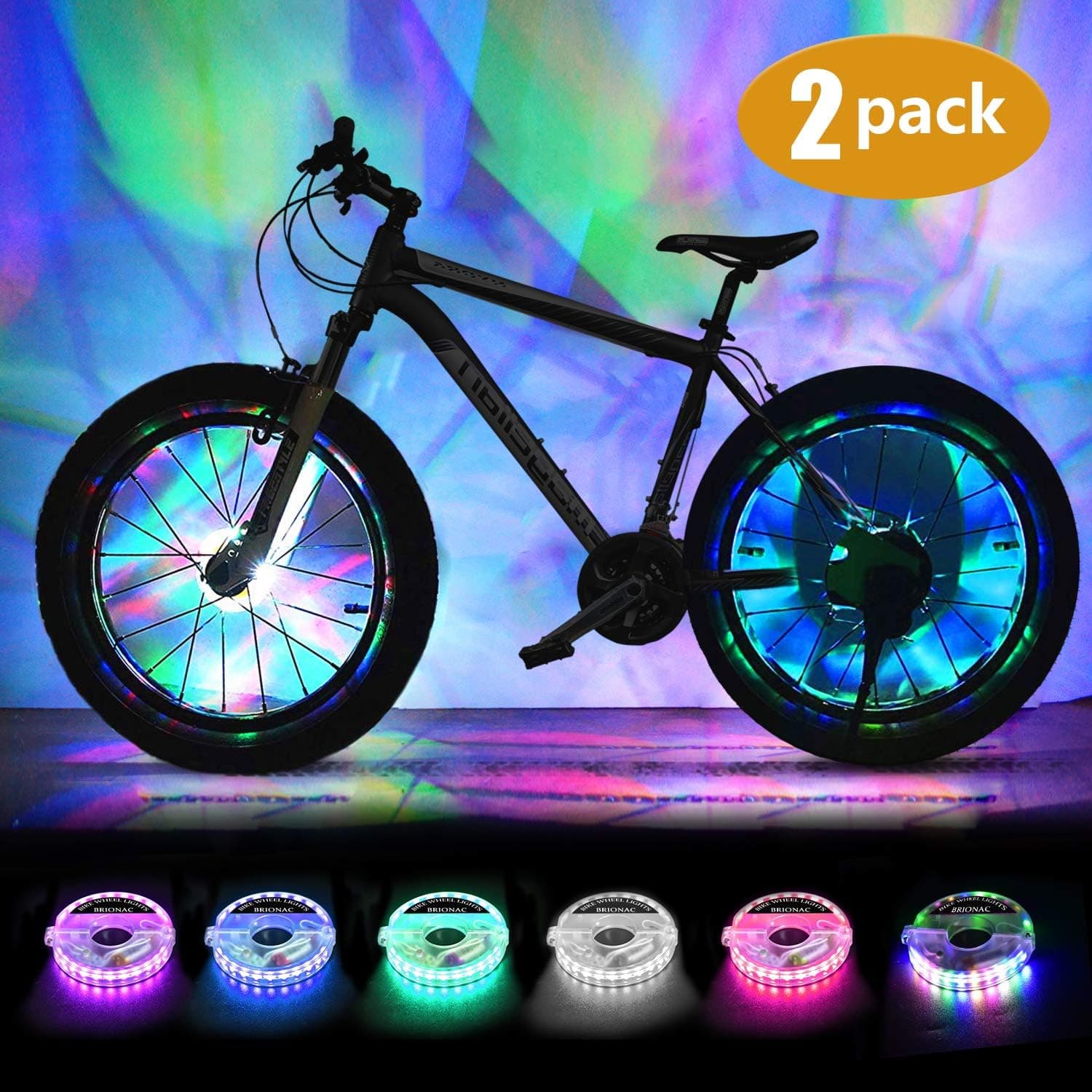 BRIONAC Rechargeable Bike Wheel Lights, LED Bike Spoke Lights Cycling Wheel Safety Light, Cool Bicycle Tire Spoke Decoration, USB Charge, Ultra Bright, Waterproof, Gifts (Colorful, 2-Wheels)