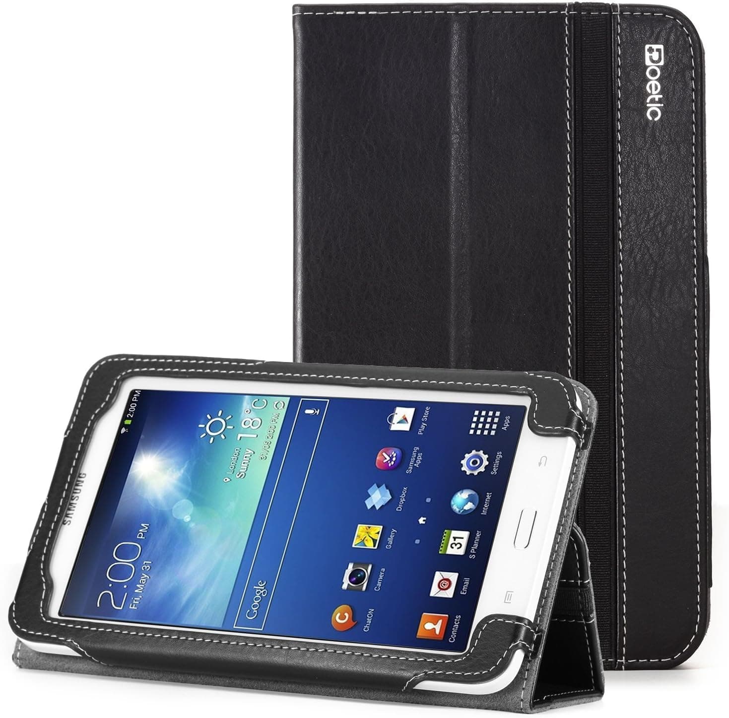 Poetic Slimbook Series Designed for Samsung Galaxy Tab 3 Lite 7.0 / Galaxy Tab E Lite 7.0 Case - [Slimfit] [Professional][Cards Holder] PU Leather Slim Folio Case, Black