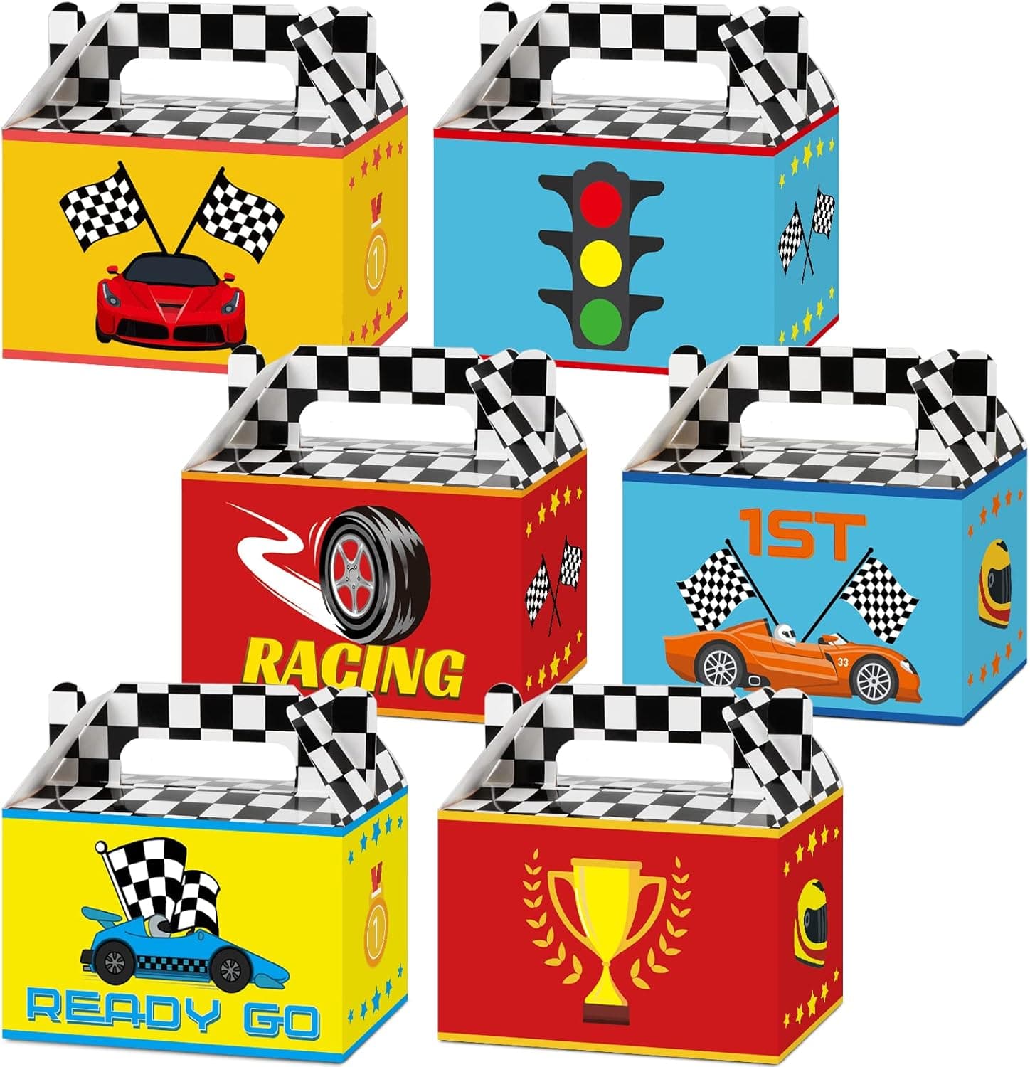 12 Pieces Race Car Party Favor Boxes Racing Goodies Candy Treat Bags Two Fast Birthday Party Decorations Let's Go Racing Car Themed Party Supplies box for Kids 6 x 3 x 3.5 Inches