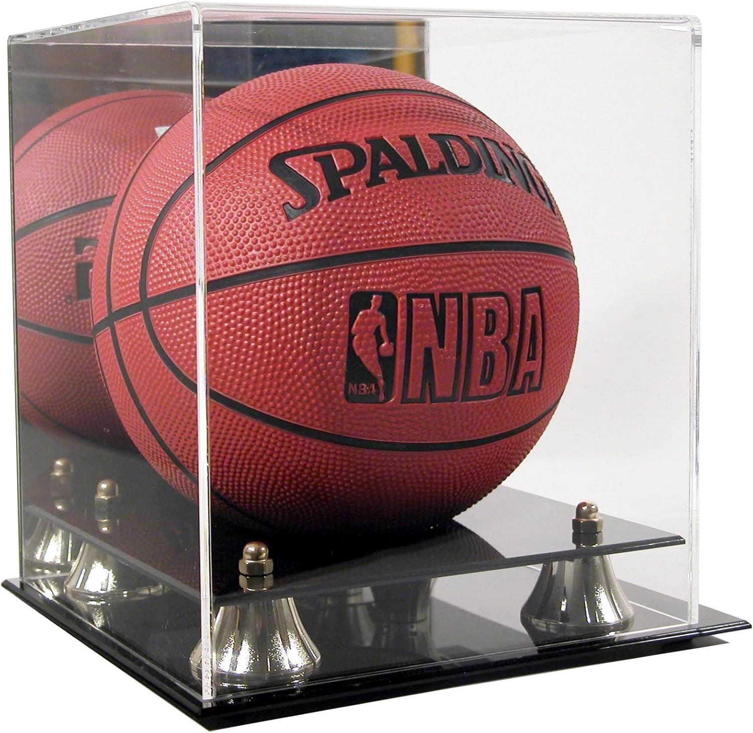 SAFTGARD SUPPLIES Deluxe Acrylic Mini Basketball Display Case w/ Mirror Back & Gold Risers