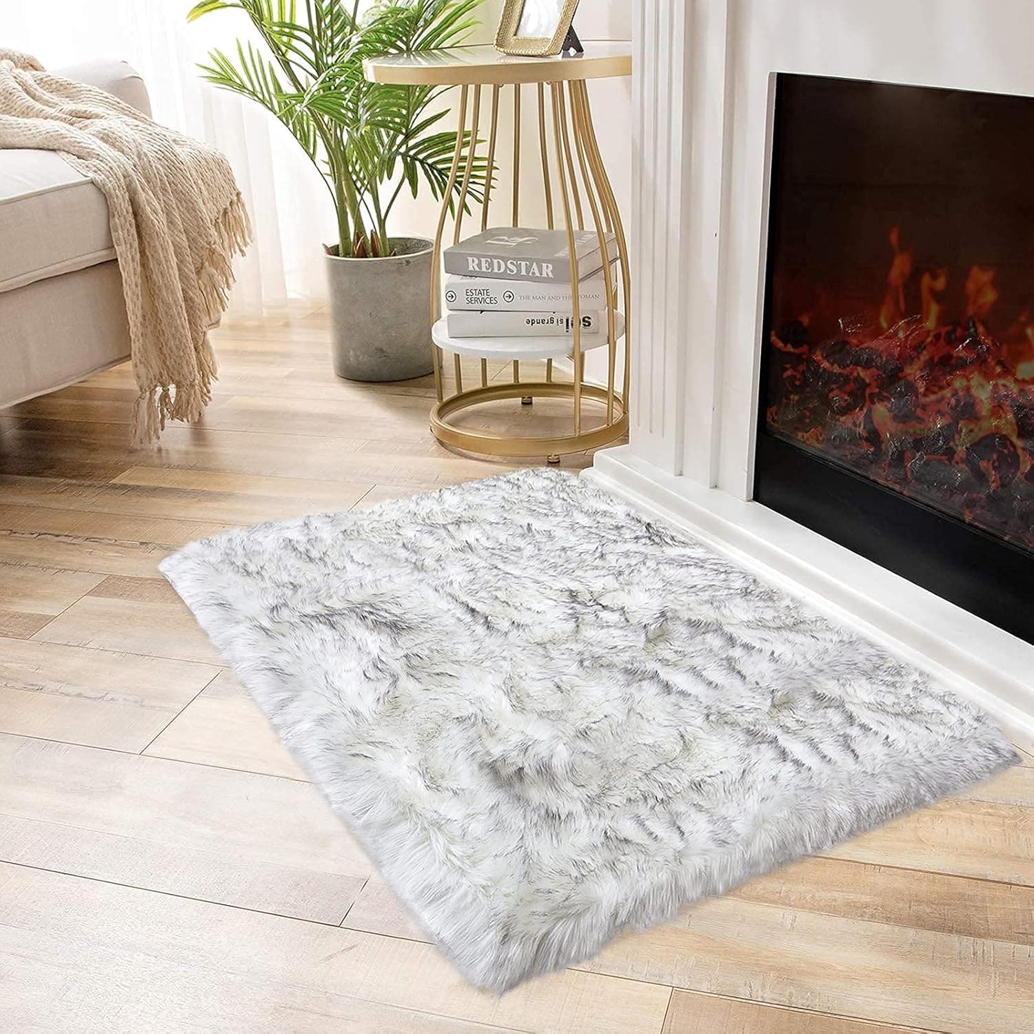 Rainlin Luxurious Faux Fur Sheepskin Area Rugs Super Soft 4x6 Fluffy Bedroom Rugs for Living Room Bedside Floor Carpet Shaggy Furry Rug