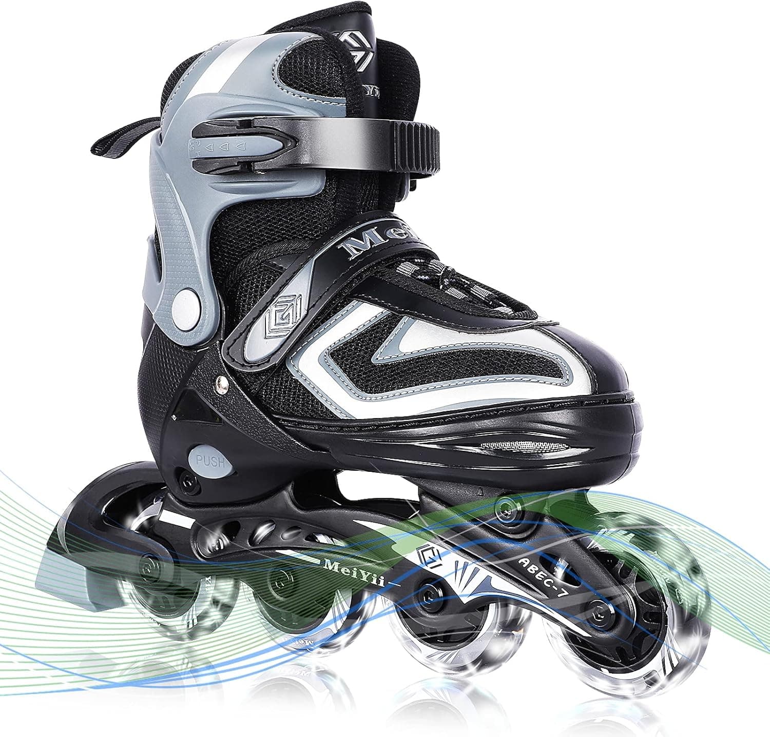 MeiYii Adjustable Inline Skates,Outdoor Roller Blades with Full Light Up Illuminating Wheels for Kids Adults Women and Men