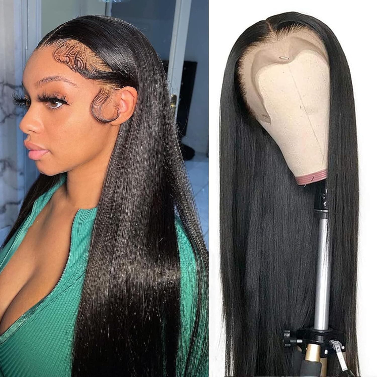 CUEKI Straight Lace Front Wigs Human Hair Pre Plucked 13x4 HD Transparent Lace Frontal Wigs with Baby Hair 180% Density Human Hair Wigs for Black Woman Natural Black （20 Inch）