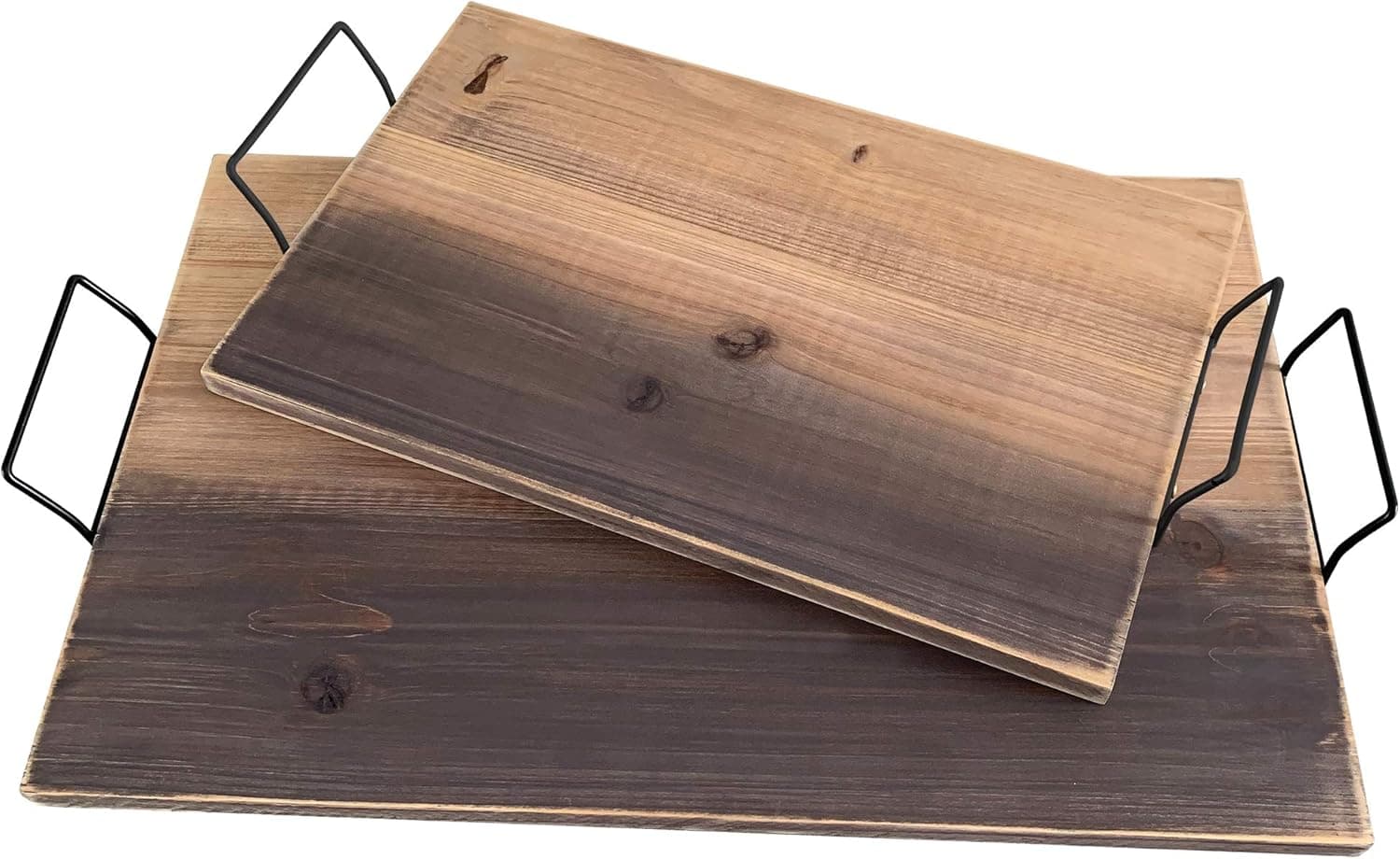 1up Breakfast Tray Set Rustic Serving Platters – Set of 2 Vintage Appetizer Wooden Trays – Premium Home Décor with Retro Design – Natural Fir Wood – Antique Tray for Ottoman and Coffee Table