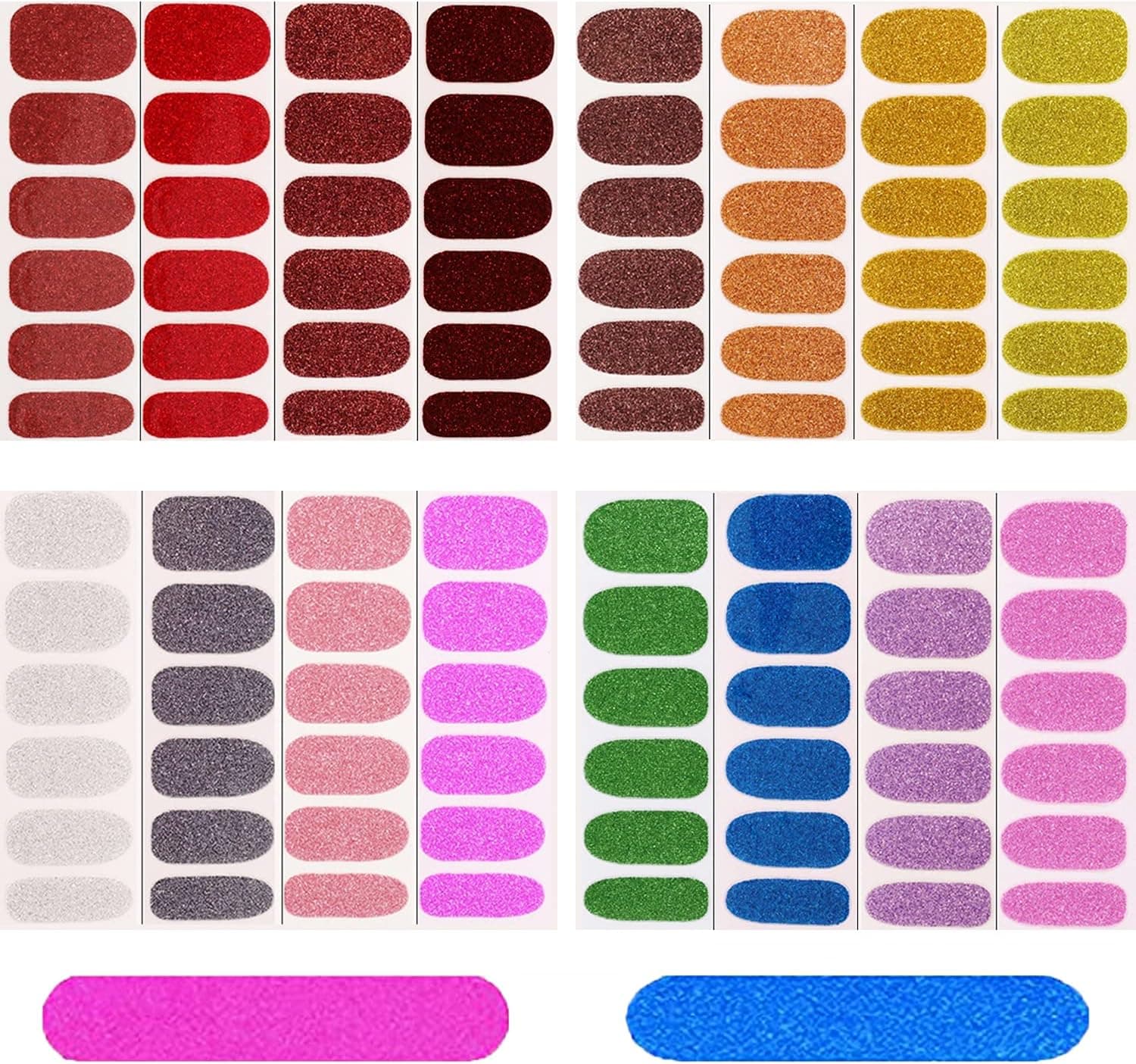 AMVBF 16 Sheets Full Wraps Glitter Nail Stickers with 2 Pieces Nail Files, Self-Adhesive Shiny Gradient Nail Polish Strips for Women Girls DIY Nail Art Design