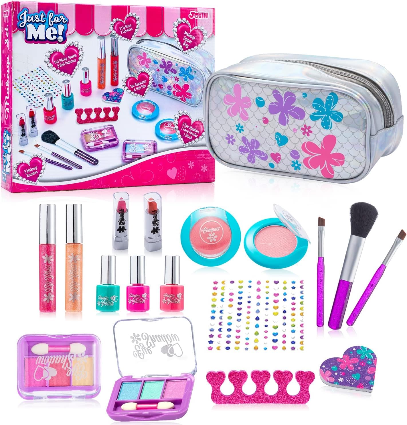 JOYIN 18 Pcs Play Makeup for Little Girls, Kids Make Up Play, Safe & Non-Toxic, Easy on & Off, Girl Birthday Gift Set, Girls Princess Party Supplies