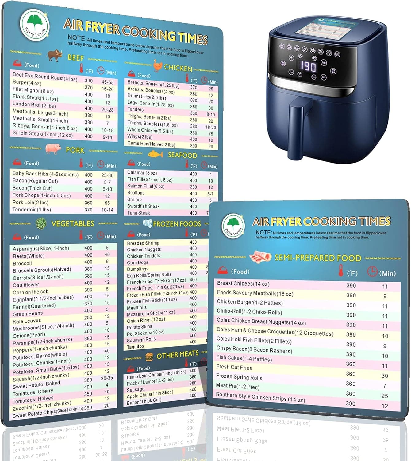 Flyingleaves Air Fryer Accessories Magnetic Cook Times, Air Fryer Magnetic Cheat Sheet Set,Airfryer Magnet Cooking Times Temperature Quick Reference Guide for Cooking and Frying