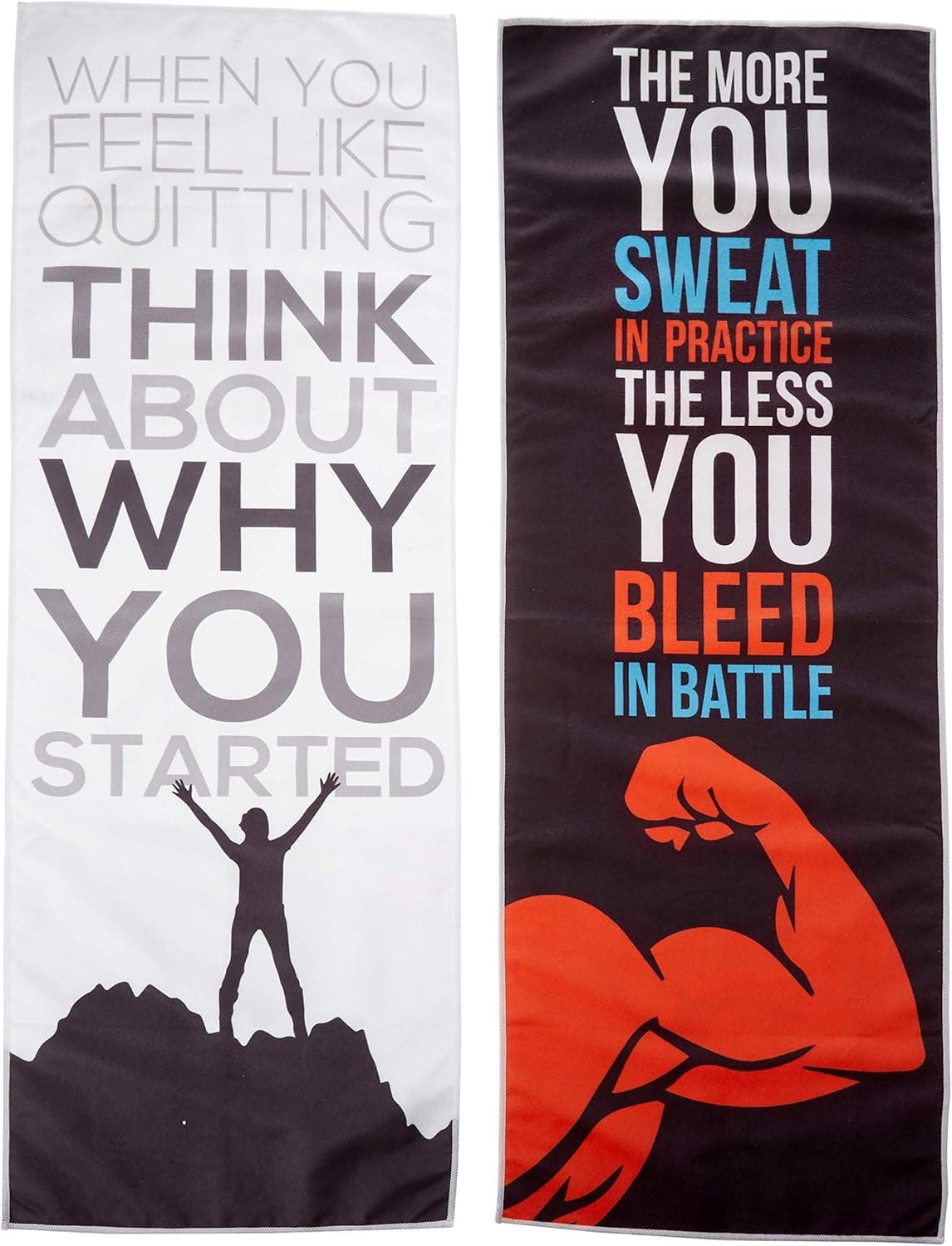 Microfiber Sport Towels with Motivational Quotes - Hand and Face Gym Towels - Quick Drying and Super Absorbent - 12 by 33 Inches - Gym, Exercising, Cross-Fit, Yoga, Hiking, Sports - White and Black