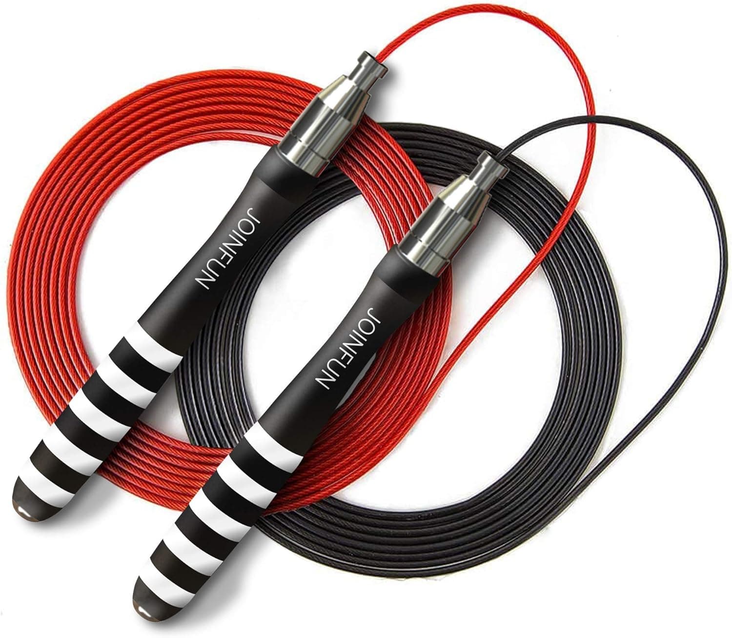 JOINFUN Jump Rope, Weighted Jump Rope High Speed Skipping Rope Tangle-Free with Self-Locking Screw-Free Design 2 Adjustable Rope Cables for Workout Fitness, Home Gym