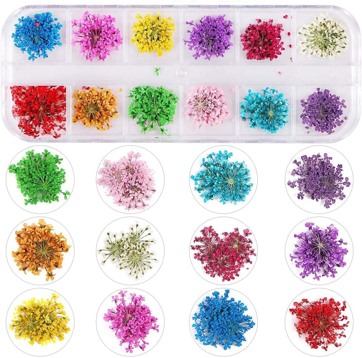 LPOne 3D Nail Dried Flowers StickerArt & Resin Craft DIY Five Petal Flower Leaf Gypsophila Real Dry Flower Nail Art Decoration Kits., LP101