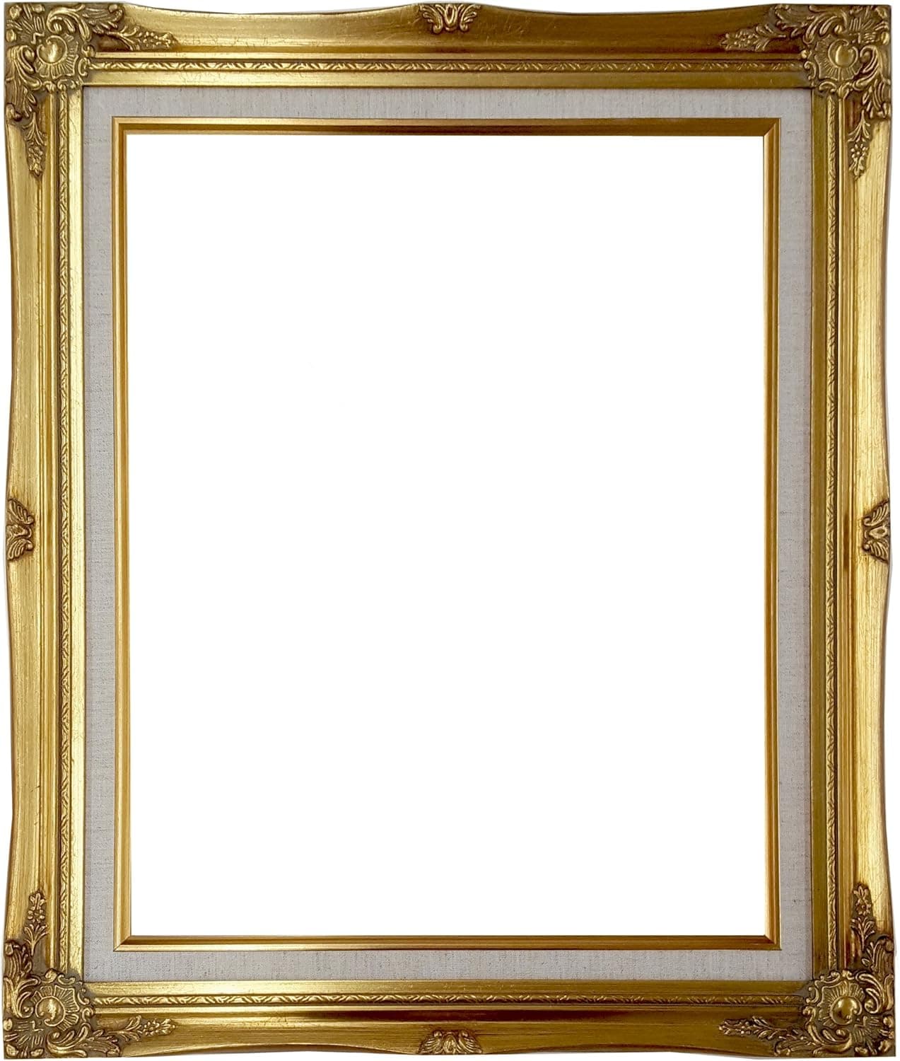 NBGRLVS Ornate Baroque Gold Painted Wooden Frame with Cream Linen Liner Shabby Chic Picture Frame (16x20 w/glass+back)