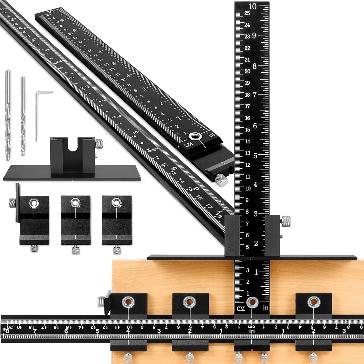 Motovecor Cabinet Hardware Jig, Adjustable Drill Guide for Fast and Accurate Installation of Door and Drawer Front Knobs, Pulls and Handles Wood Drilling Dowelling Templates Jig Tool
