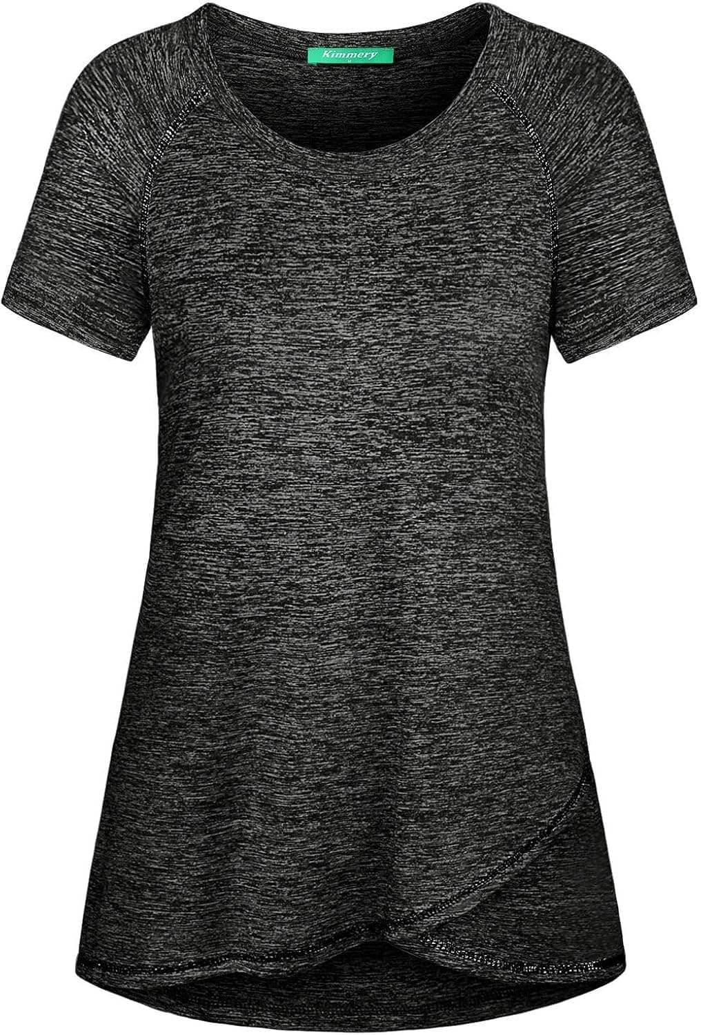 Kimmery Woman Raglan Sleeve Round Neck Irregular Hem Yoga Workout Shirt Sizes M-3XL