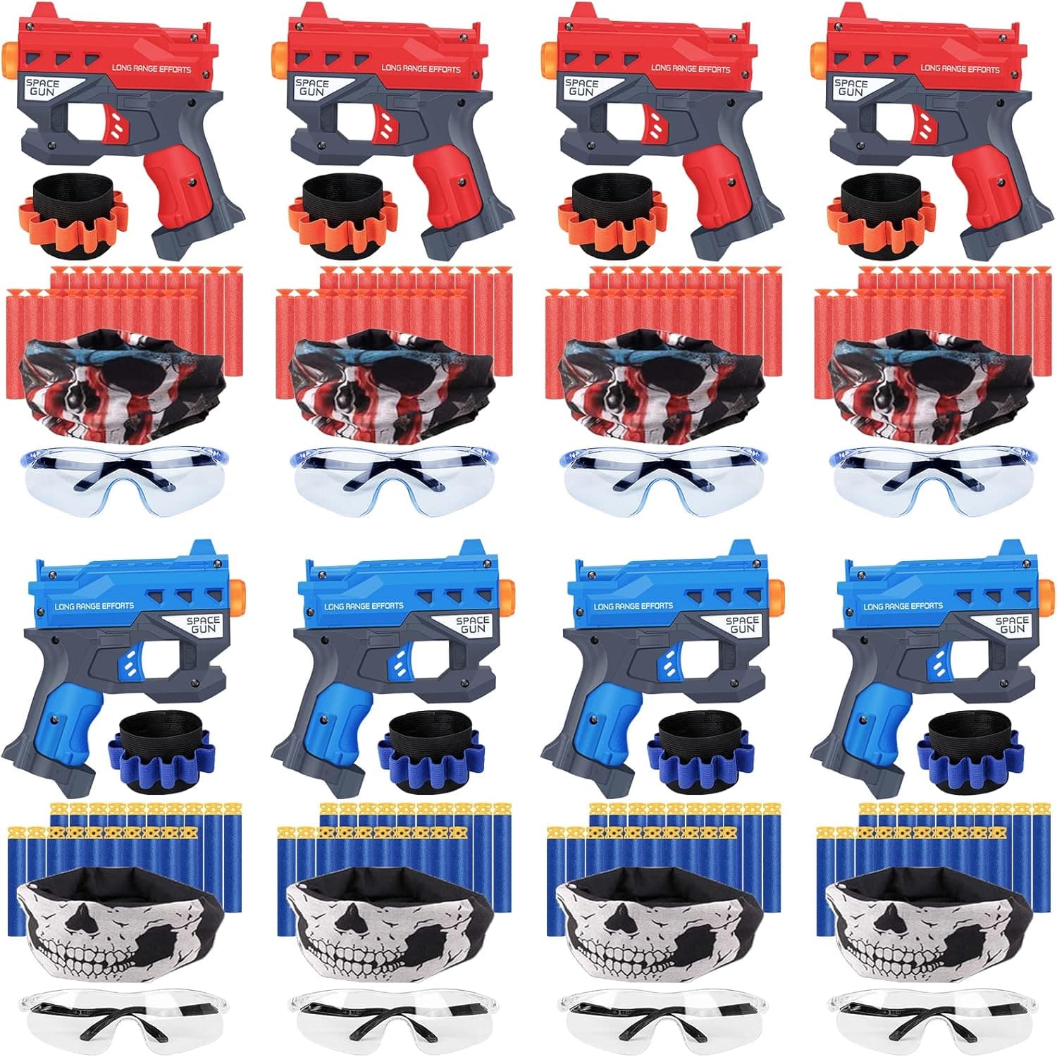 TiopLior Party Favors Compatible with Nerf Party, 8 Sets Gun Party Favors for Birthday Pack Included Mini Foam Pistols, 160 Foam Bullets, Safety Glasses, Wrist Belt Band, Face Masks