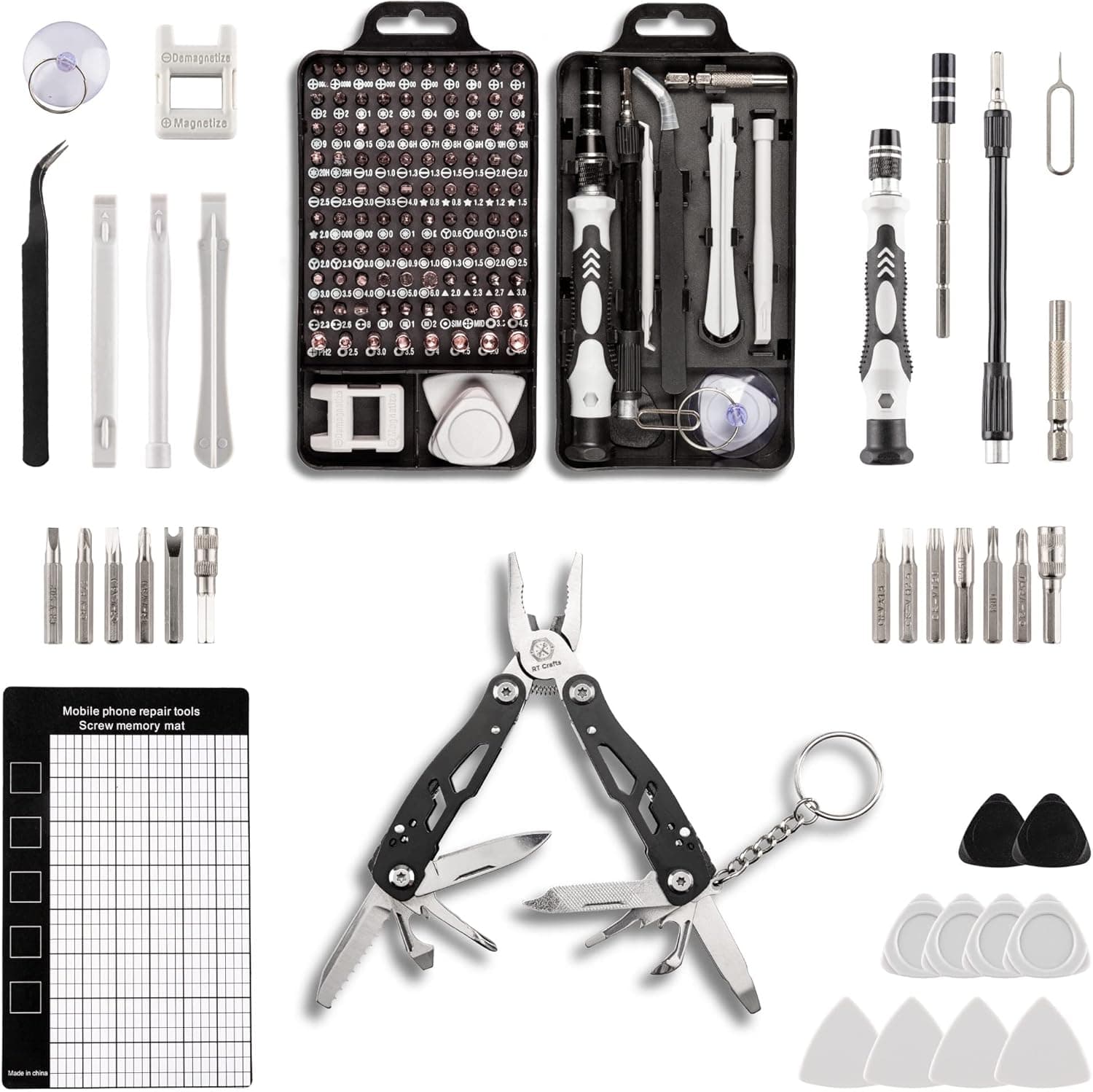 RT Crafts Precision Screwdriver Set 117 in 1 & Multitool Pliers. Laptop,PC, Phone, Eyeglasses, Computer Repair Magnetic Tool Kit. Fix all Electronics.