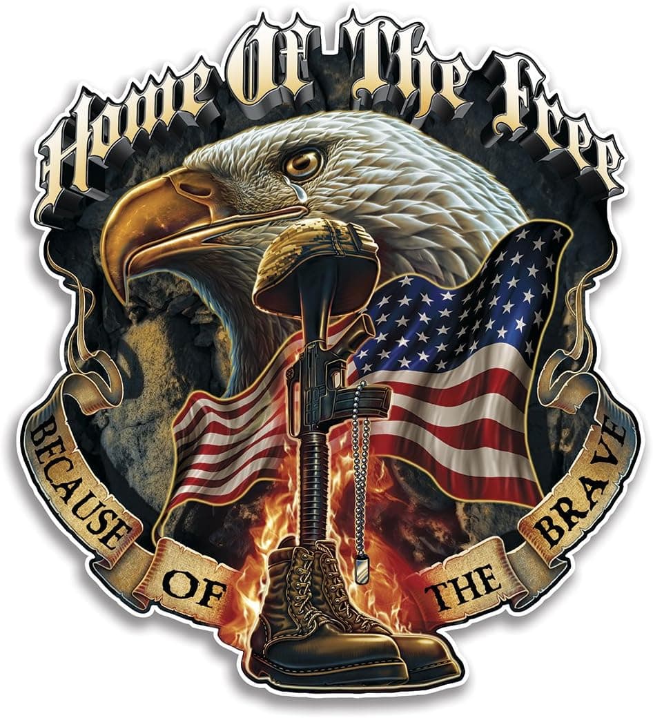 Erazor Bits Collectible Patriotic Decals, Home of The Free Because of The Brave Sticker, Support The Troops Vinyl, Bald Eagle Truck Sticker for Your Car, Cases and Coolers MM141D-4-002 (4in,2pack)