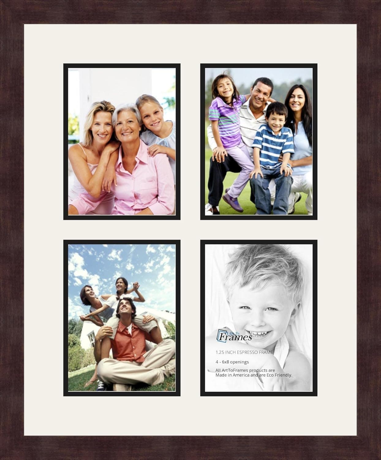 ArtToFrames 1.25-Inch Espresso Picture Frame with 4 Openings of 6 by 8-Inch and a Super White Top Mat and Black Bottom Mat