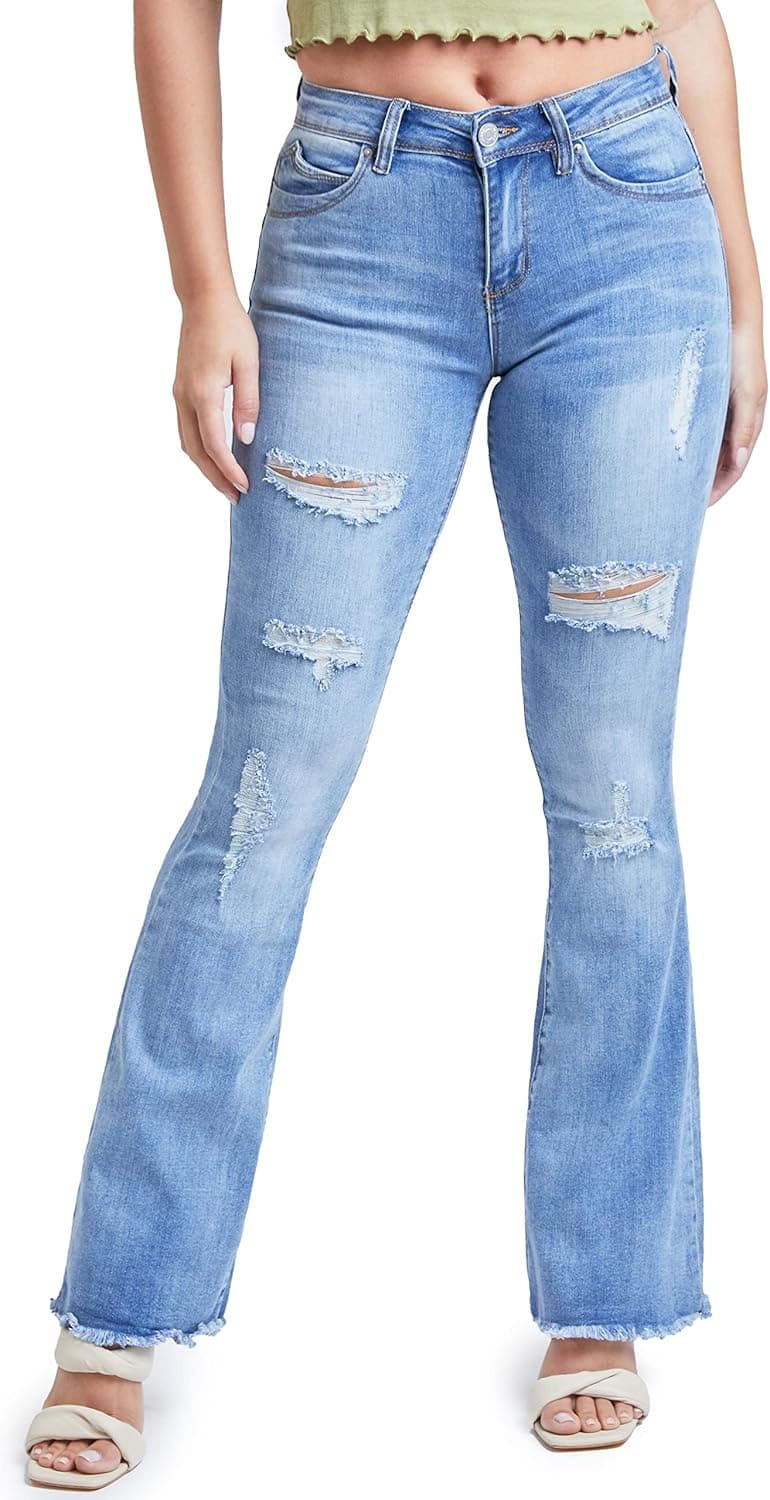 YMI Women's Junior Wannabettabut High Rise Super Flare Denim Jeans