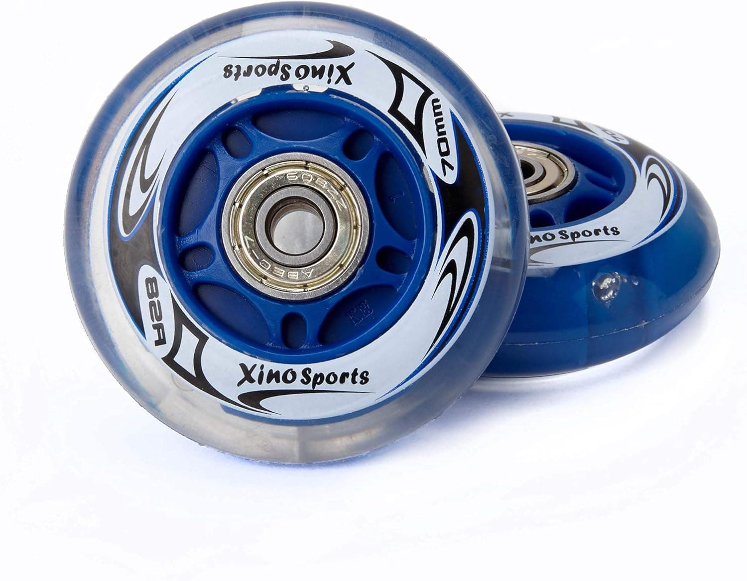 Xino Sports Inline Skates Replacement Wheels with LED Illuminating Lights, Bearings Included, Pack of 2, 70 mm