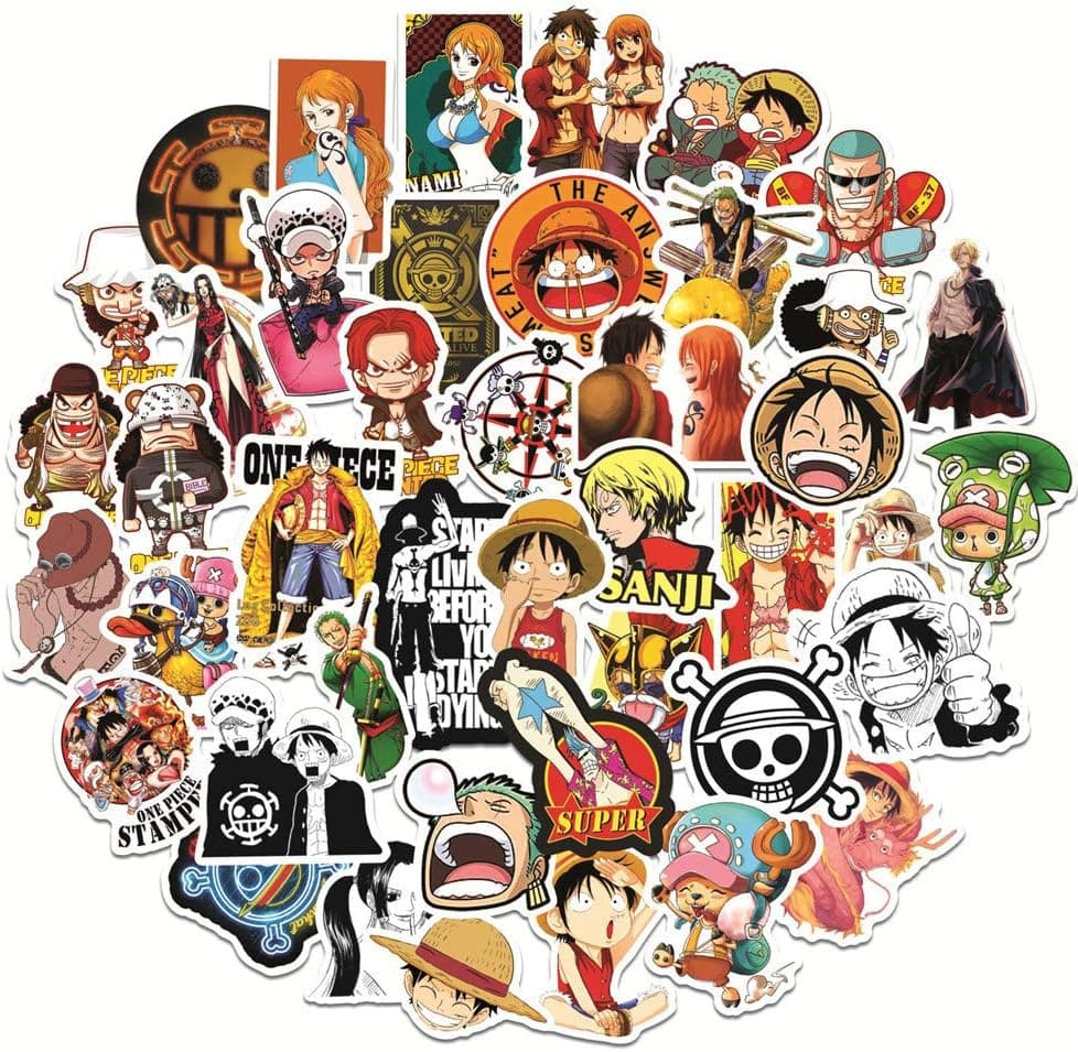 ZHaAHiu Luffy Piece Stickers for Water Bottles 50PCS Anime Cartoon Luffy Stickers for Kids Teens,Adults | Perfect for Water bottle,Laptop,Phone,Hydro Flask Travel Luggage Skateboard Vinyl Stickers Waterproof (Luffy)
