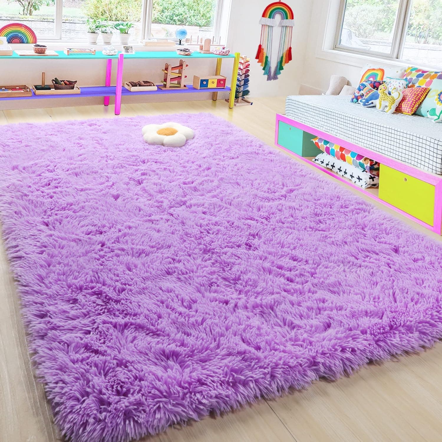 Purple Soft Area Rug for Bedroom,2x4,Fluffy Rugs,Lavender Rug for Girls Room,Shag Rug for Baby Kids Room,Fuzzy Rug for Nursery Dorm Room,Bedside Rug,Little Rug,Non-Slip Rug,Purple Carpet,Home Decor