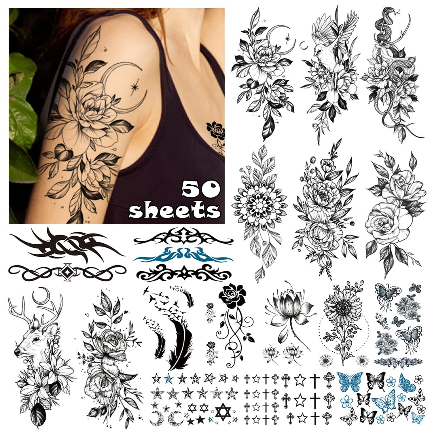 Cerlaza 250 Styles Temporary Tattoos for Women, Henna Fake Semi Permanent Tattoos for Adults, Tatuajes Temporales Leg Makeup Waterproof Long Lasting Realistic Tattoos Stickers