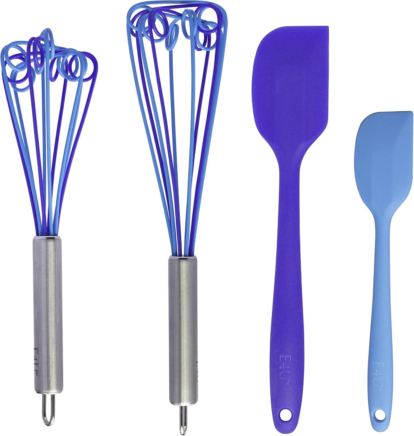 E4U Heat Resistant Stainless Steel Non-Stick Silicone Whisks, Cyclone (Pack of 2)