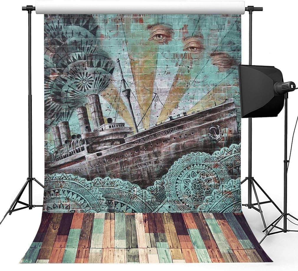 Kooer 5x7ft Vintage Graffiti Wall Style Photography Backdrops Steampunk Style Old Titanic Photography Backgrounds Photo Studio Prop Baby Children Family Photoshoot Backdrop Customized Various Size
