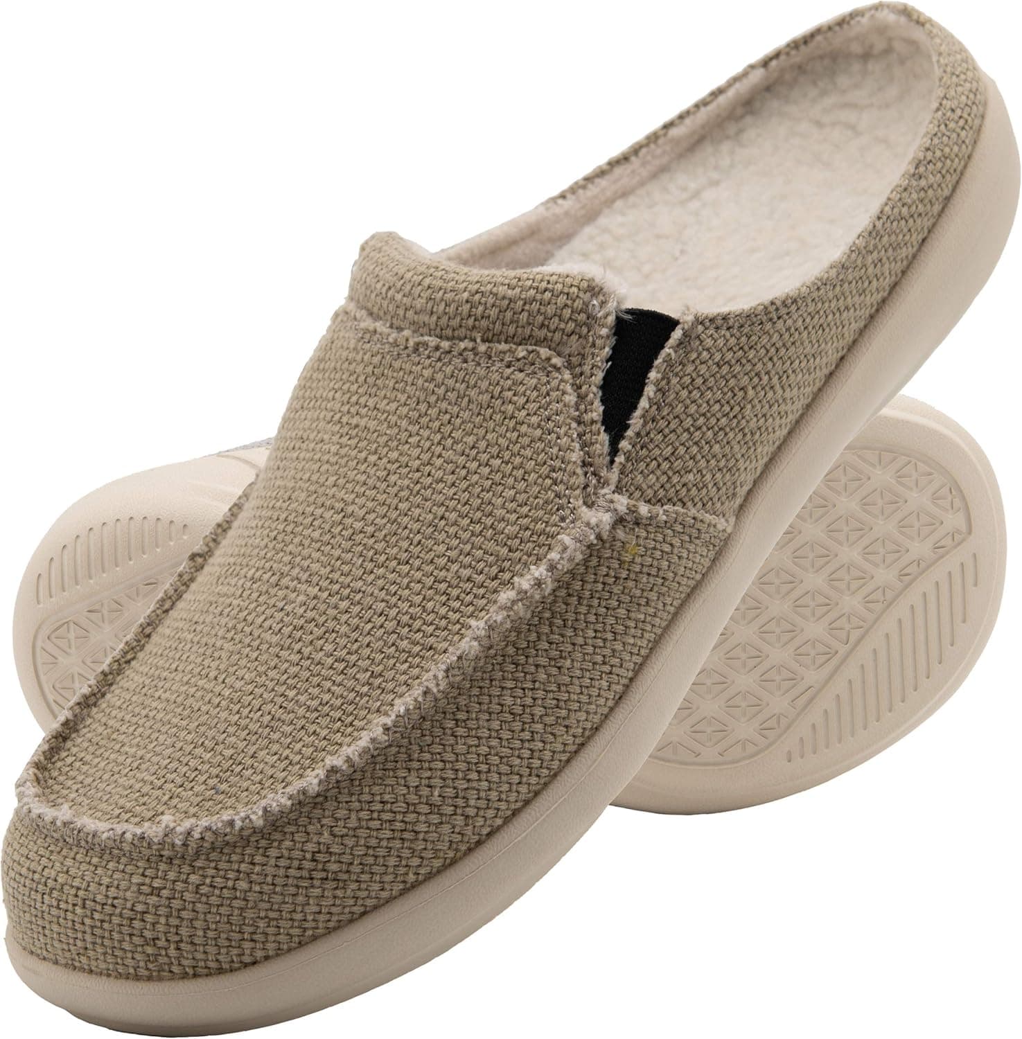 Slippers for Men Plantar Fasciiti Wide Arch Support Canvas Orthotic Slip on House Shoes Home Indoor Outdoor Bedroom Casual Walking Loafers Comfort Winter Clog Mule Scuff Non Slip Beige Khaki Size 11