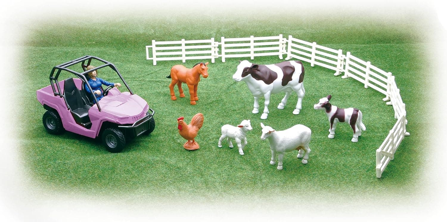 New Ray Girl farmer and Ranch set with vehicle Farm animals + fences