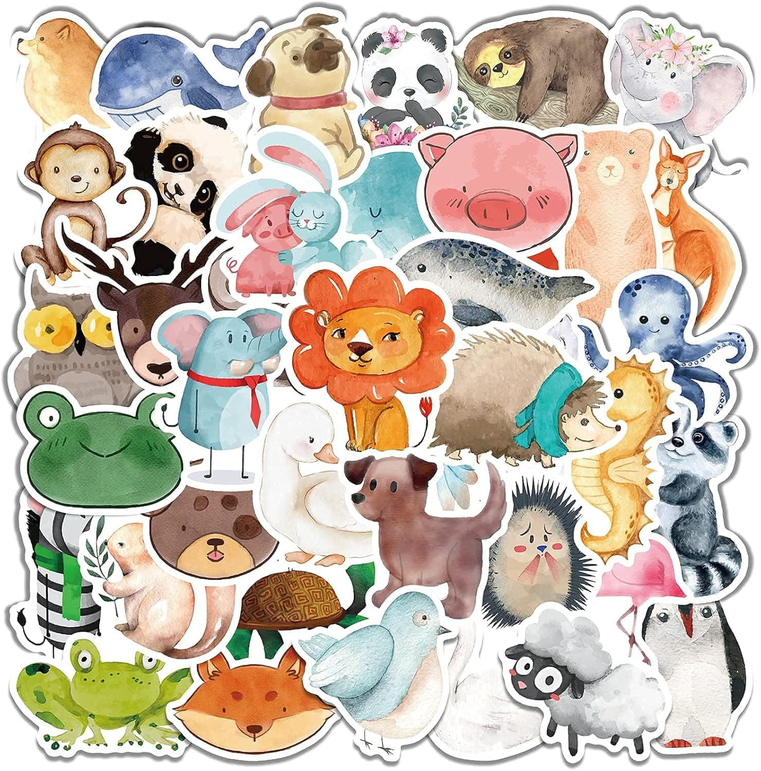 Yelltale 80 Pcs Cute Animal Stickers for Kids, Watercolor Cartoon Animal Stickers Pack for Scrapbook Water Bottles Laptop Waterproof Vinyl Stickers Decals