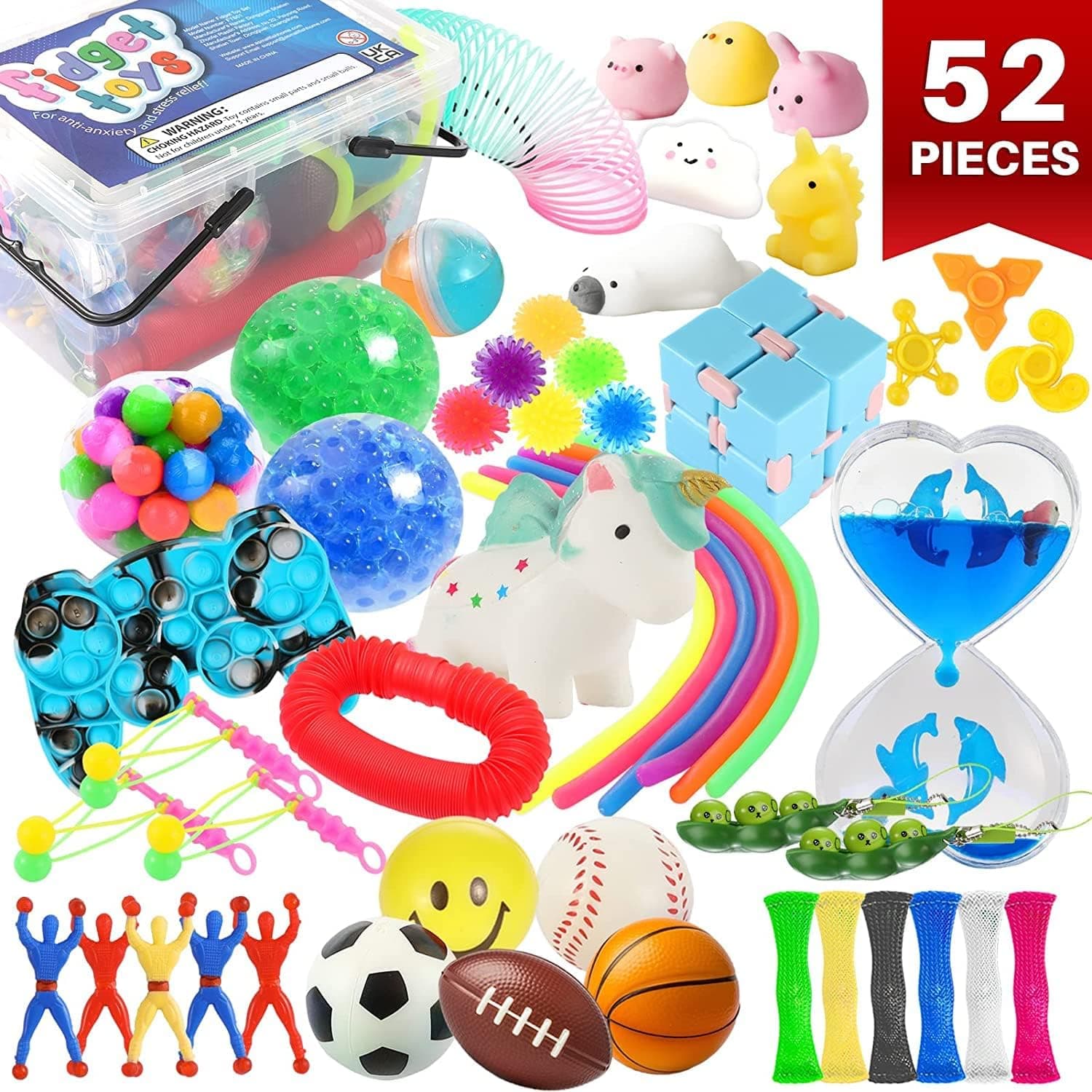 52 Pack Fidget Toys, Fidget Bulk Set for Kids Adults, Sensory Treasure Box for Boys Girls, Stress Relief for Autistic Children, Party Favor, Classroom Prize, Pinata Stuffers, Goodie Bags Filler