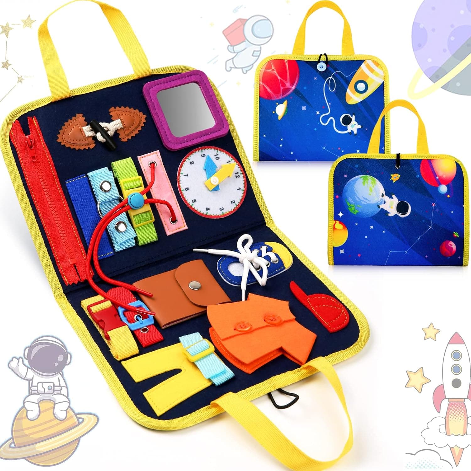 Busy Board Montessori Toys for 1 2 3 Year Old Toddlers, Sensory Toys Board Preschool Activities Learning Education Toys Baby Travel Toys for Kids Age 1-4, Gifts for Girls Boys 1 2 3 4 Year Old -Blue