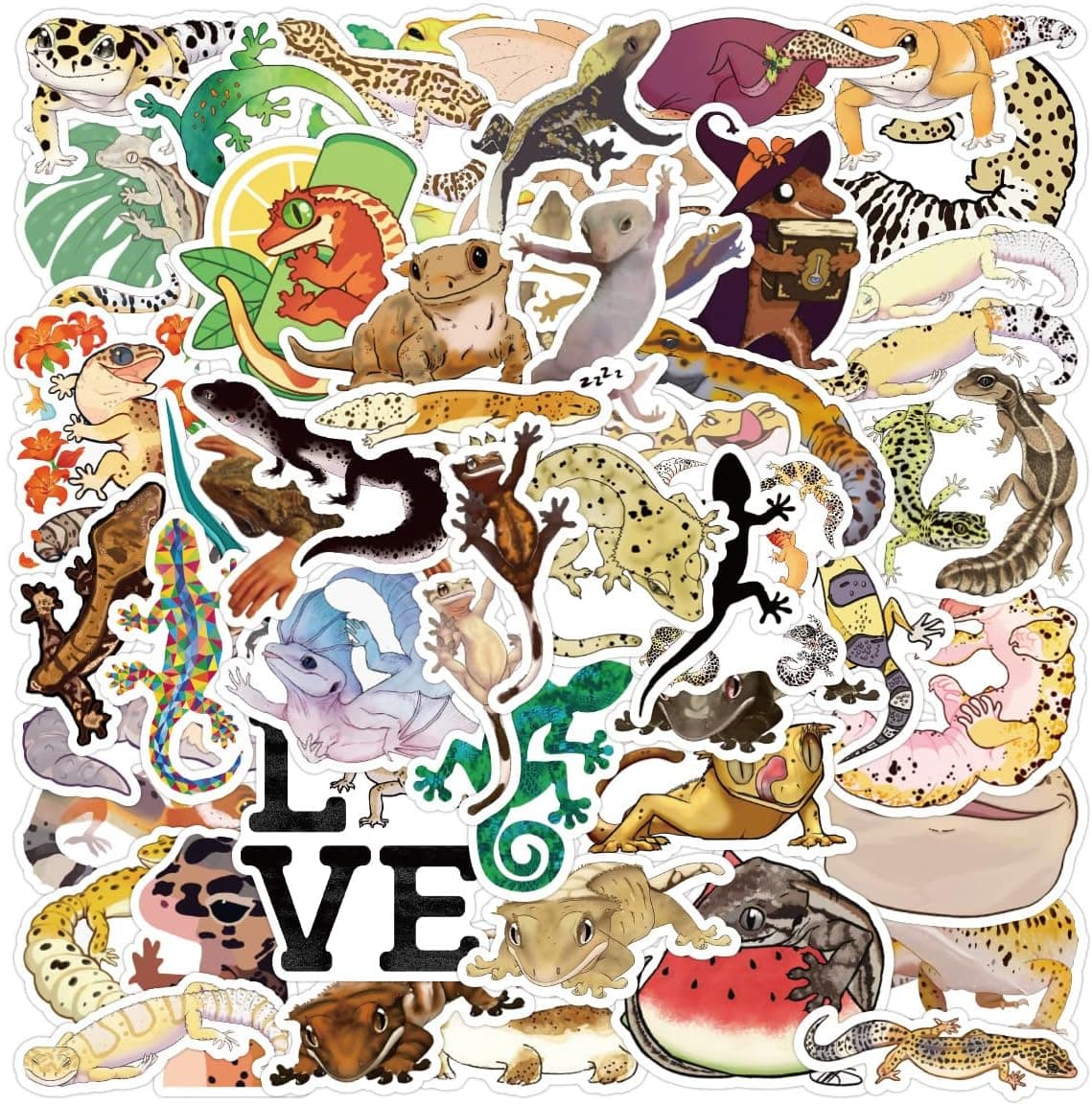 Sticker Junkies 50 PCS Gecko Stickers Lovely Aesthetic Reptile Stickers Vinyl Cute Lizard Stickers for Laptop Water Bottle Skateboard Bumper Guitar Luggage Computer Phone Bikes Car Scrapbook