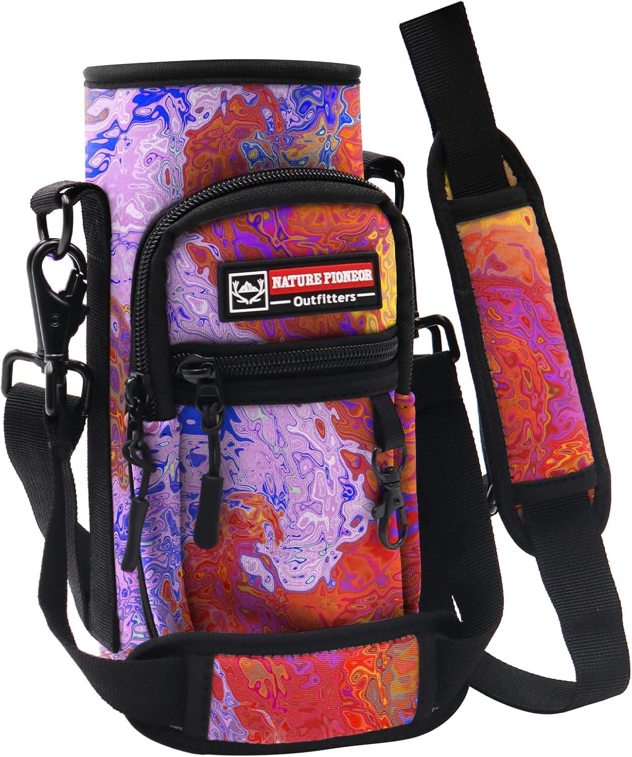 NATURE PIONEOR Water Bottle Carrier with Strap - 25/32/40OZ Neoprene Water Bottle Sling Bag Sleeve Case with 2 Pockets