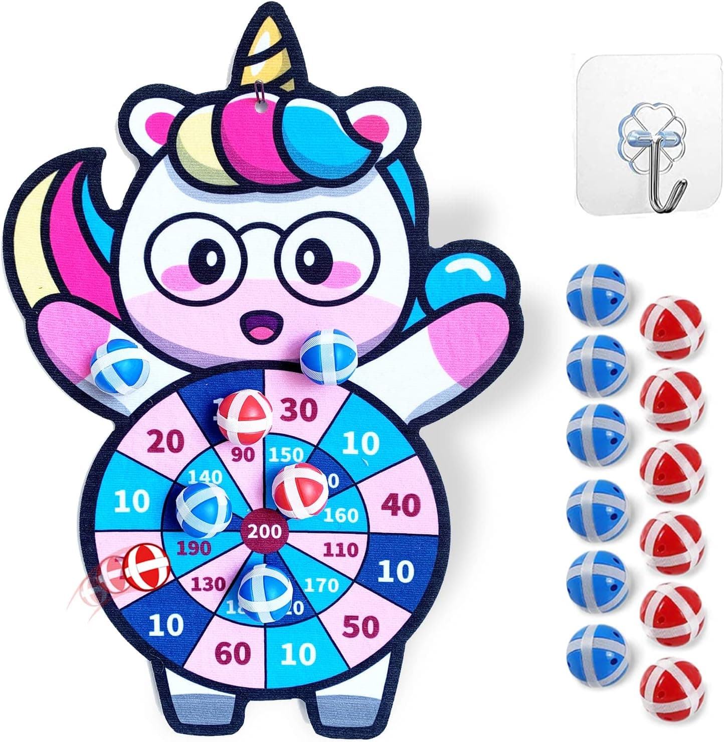 Unicorn Dart Board for Kids with 12 Balls - Cartoon Animal Dart Board Unicorn Toy for Indoor Outdoor Sports Play, Best Festival Gifts for Boys Girls