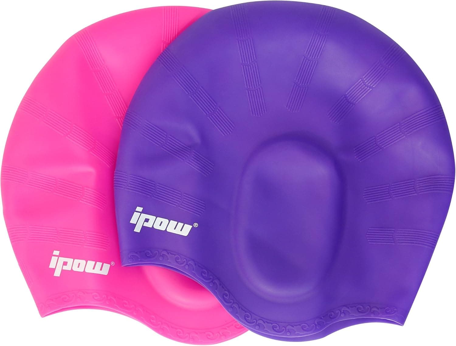 2 Pack,IPOW Soft Wrinkle-Free Silicone Swim Swimming Cap Soft Ear Protective Bating Hat Cap for Short and Medium Length Hair,Purple+Rose Red