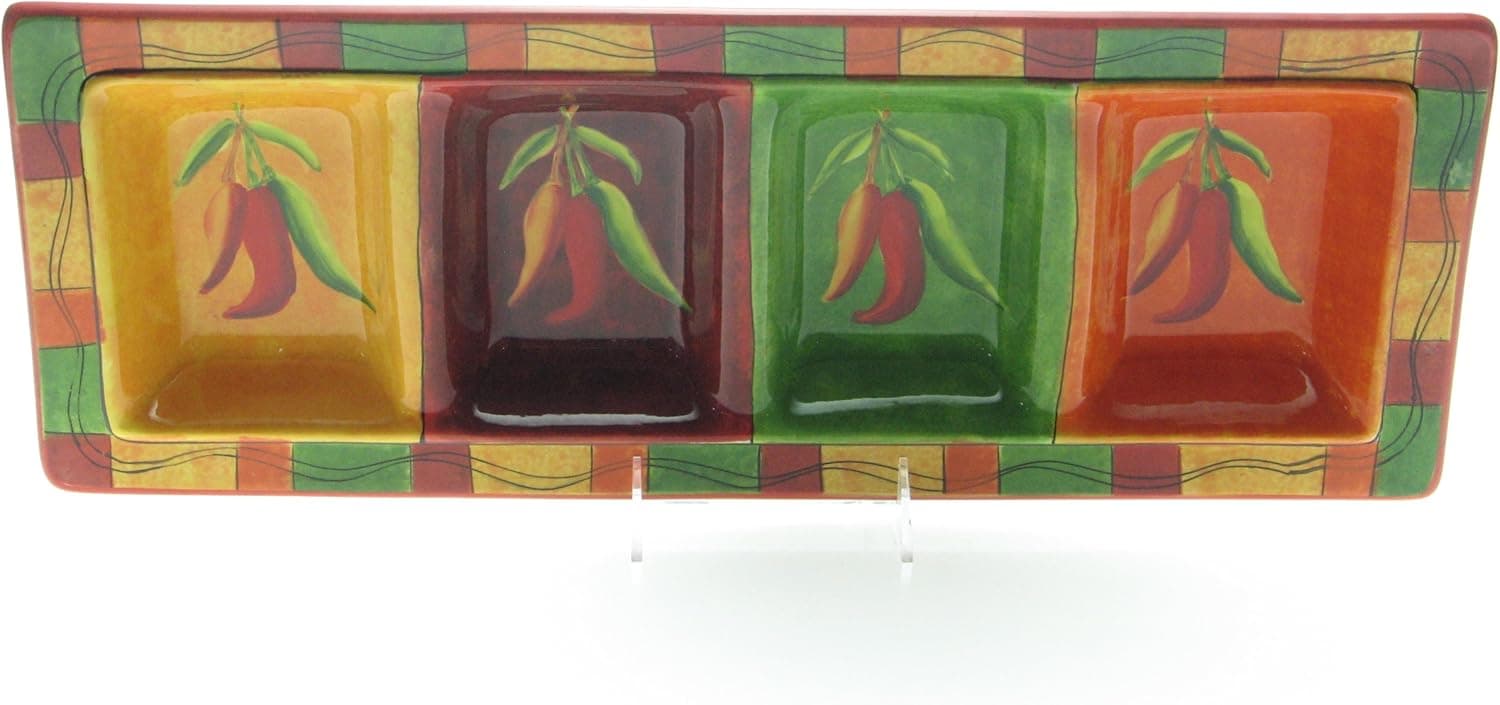 Certified International Caliente 4-Section Relish Tray, 19-Inch by 7-Inch