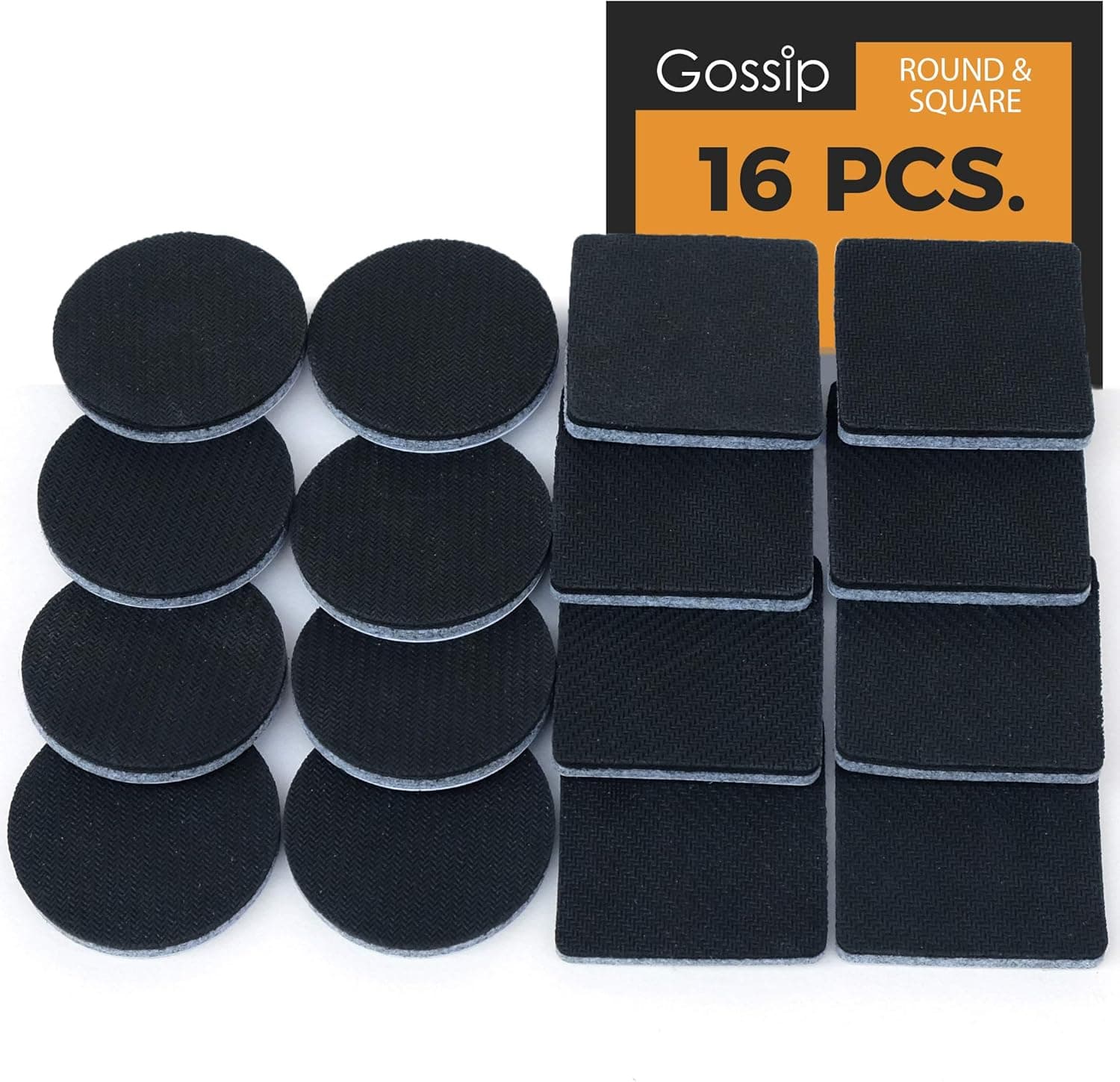 Non-Slip Furniture Grippers – 16 x 2 Square and Round Premium Self Stick Rubber Pads for Furniture Legs, Rubber Stoppers for Furniture, Non Skid Furniture Pads, Couch Stoppers