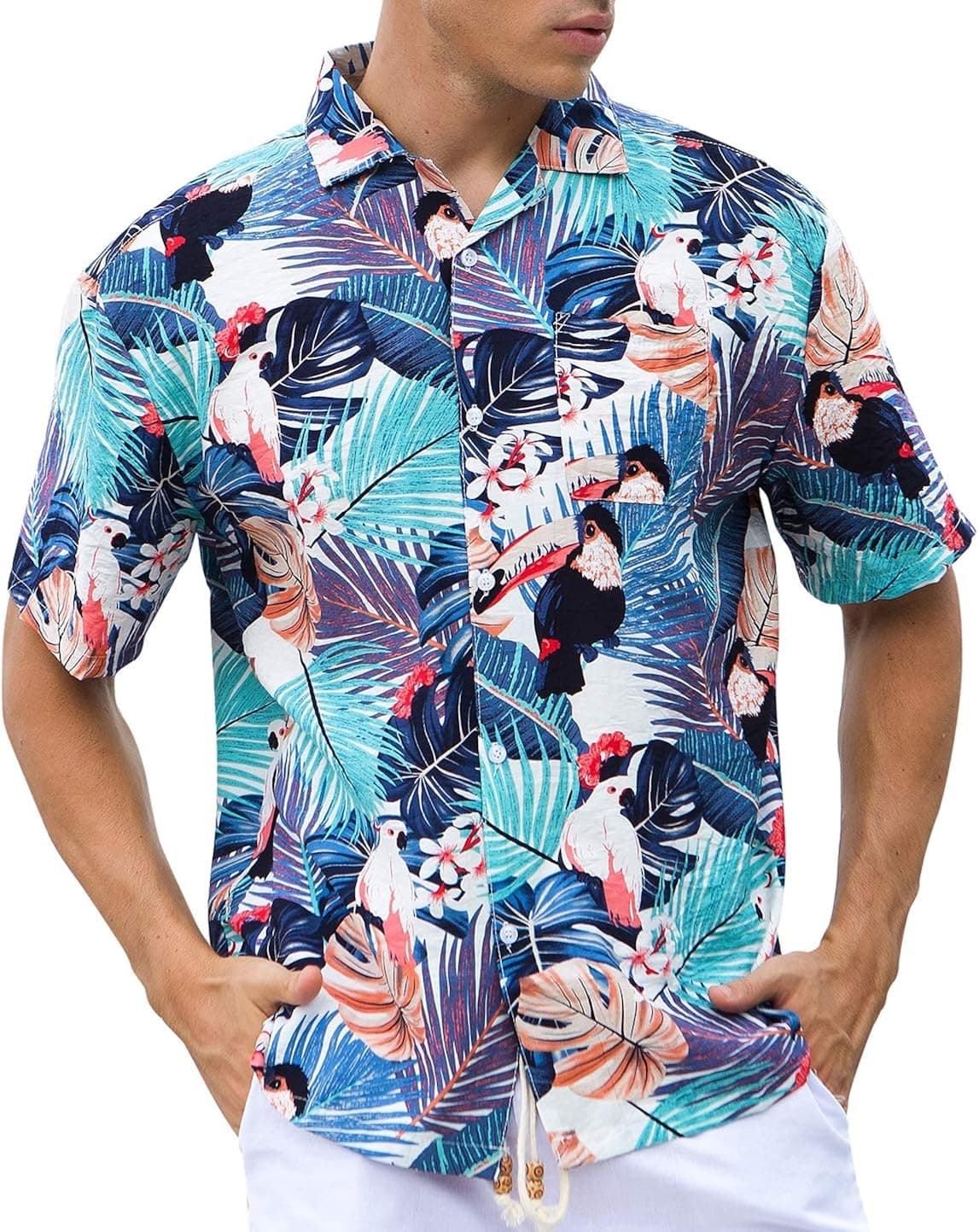 Janmid Mens Floral Hawaiian Shirts Short Sleeve Button Down Beach Shirts