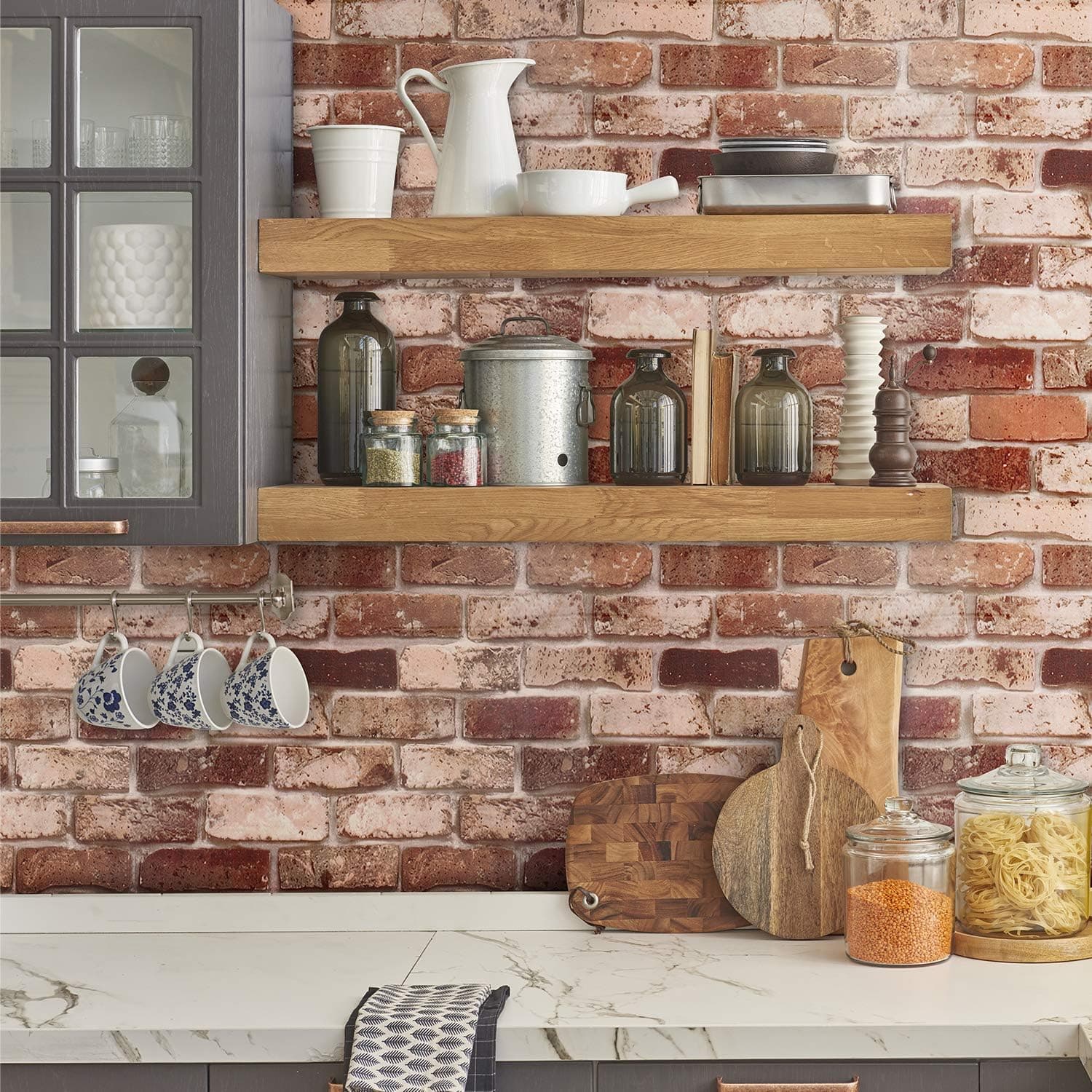Kononia Brick Wallpaper,Peel and Stick Wallpaper, Contact Paper Decorative, Vintage Brown Brick Wallpaper,17.7" x 32.8 ft(10 Meters)