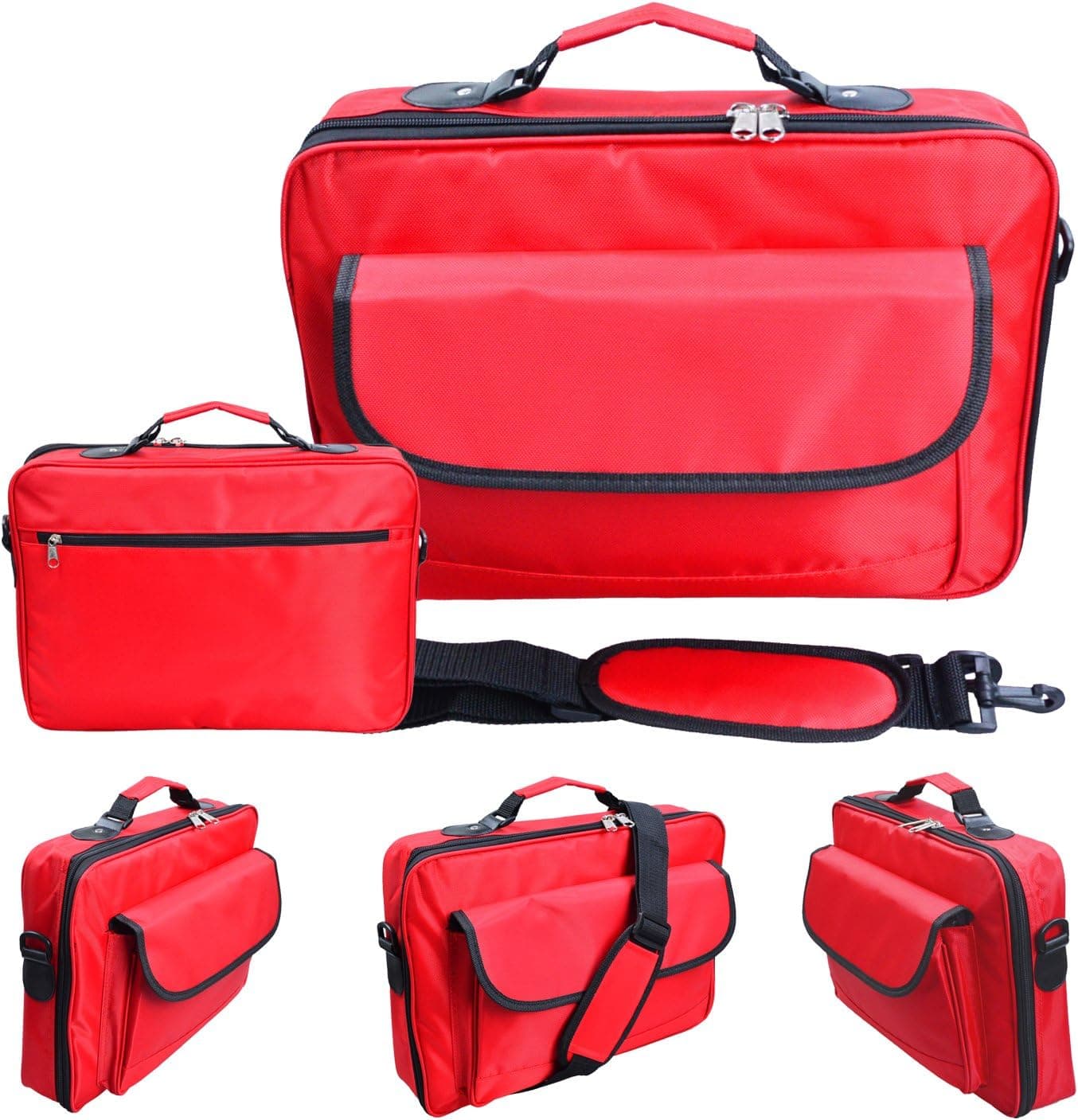Lotsaveoutlet 18" 18.4" 18 18.4 Inch XL Laptop Notebook Classic Series compartment Studio Slim Foam Carrying Messenger Bag Sleeve 1680D Case Briefcase Holder Red Color Black Inside Padded For Apple Macbook Pro HP IBM Dell Latitude XPS Acer Alienware Sony Ultrabook