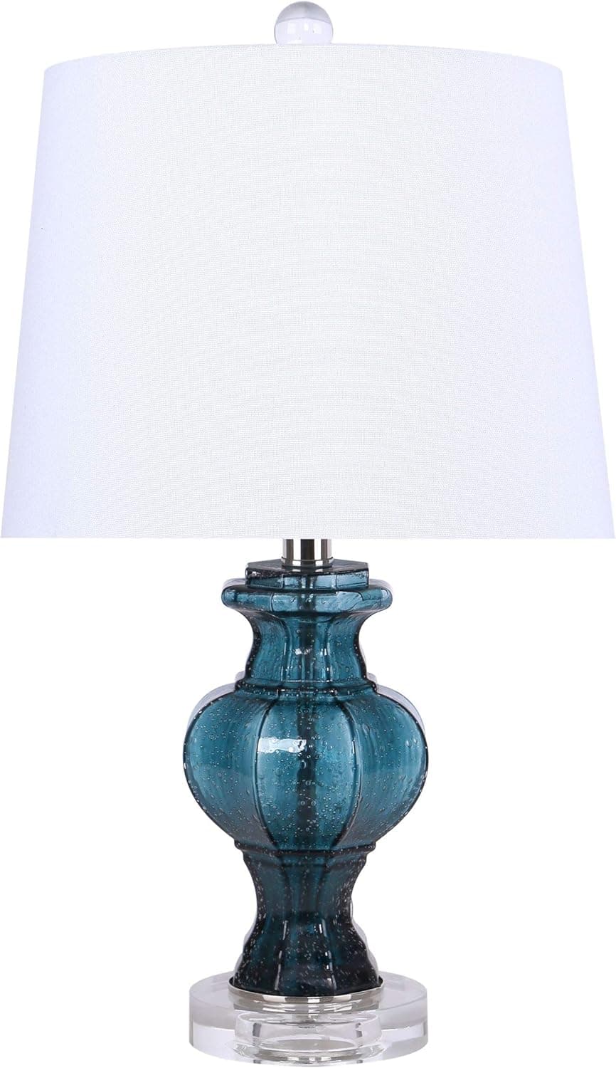 Grandview Gallery 21" Clear Seeded Sapphire Glass Accent Table Lamp with White Tapered Drum Shade