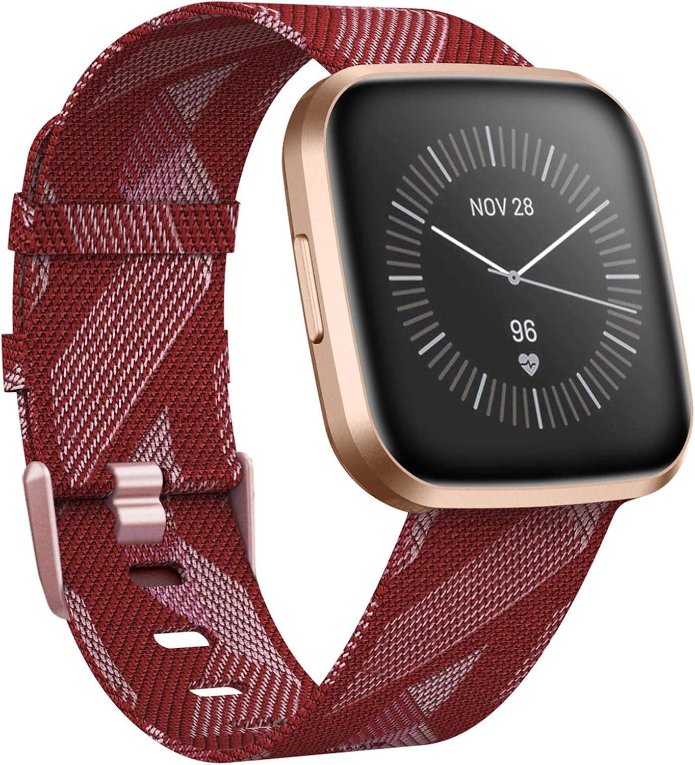 CAVN Woven Bands Compatible with Fitbit Versa 2 / Versa/Versa Lite, Fabric Bands for Women Men Breathable Replacement Strap Bracelet Wristband Band (Small (5.5"-7.5"), Maroon&White)