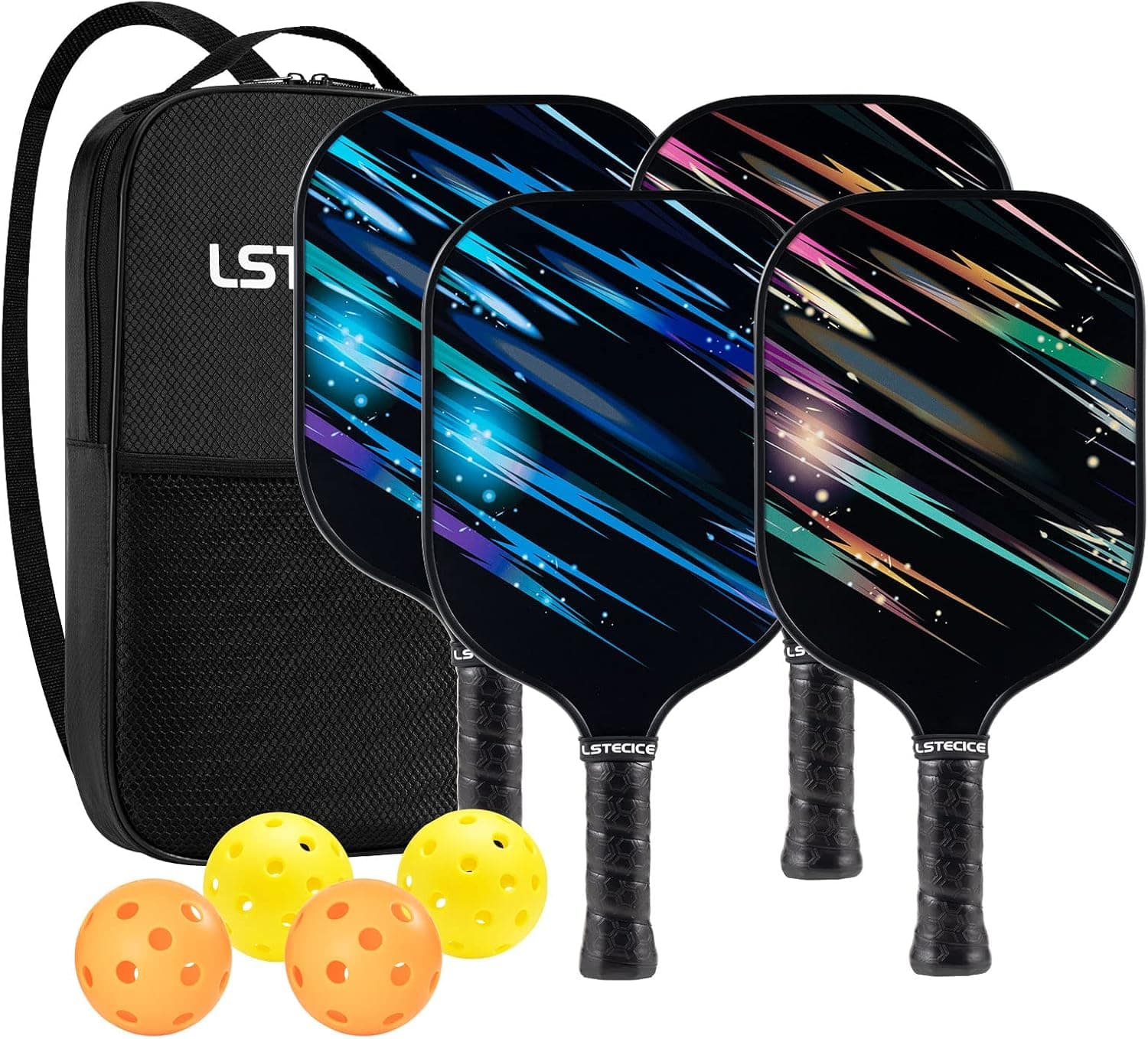 Pickleball Paddles, LSTECICE USAPA Standard Pickleball Paddle Set of 4 Lightweight Pickleball Rackets and Balls Set, Fiberglass Pickle-Ball Equipment with 1 Carry Bag and 4 Balls for Outdoor & Indoor